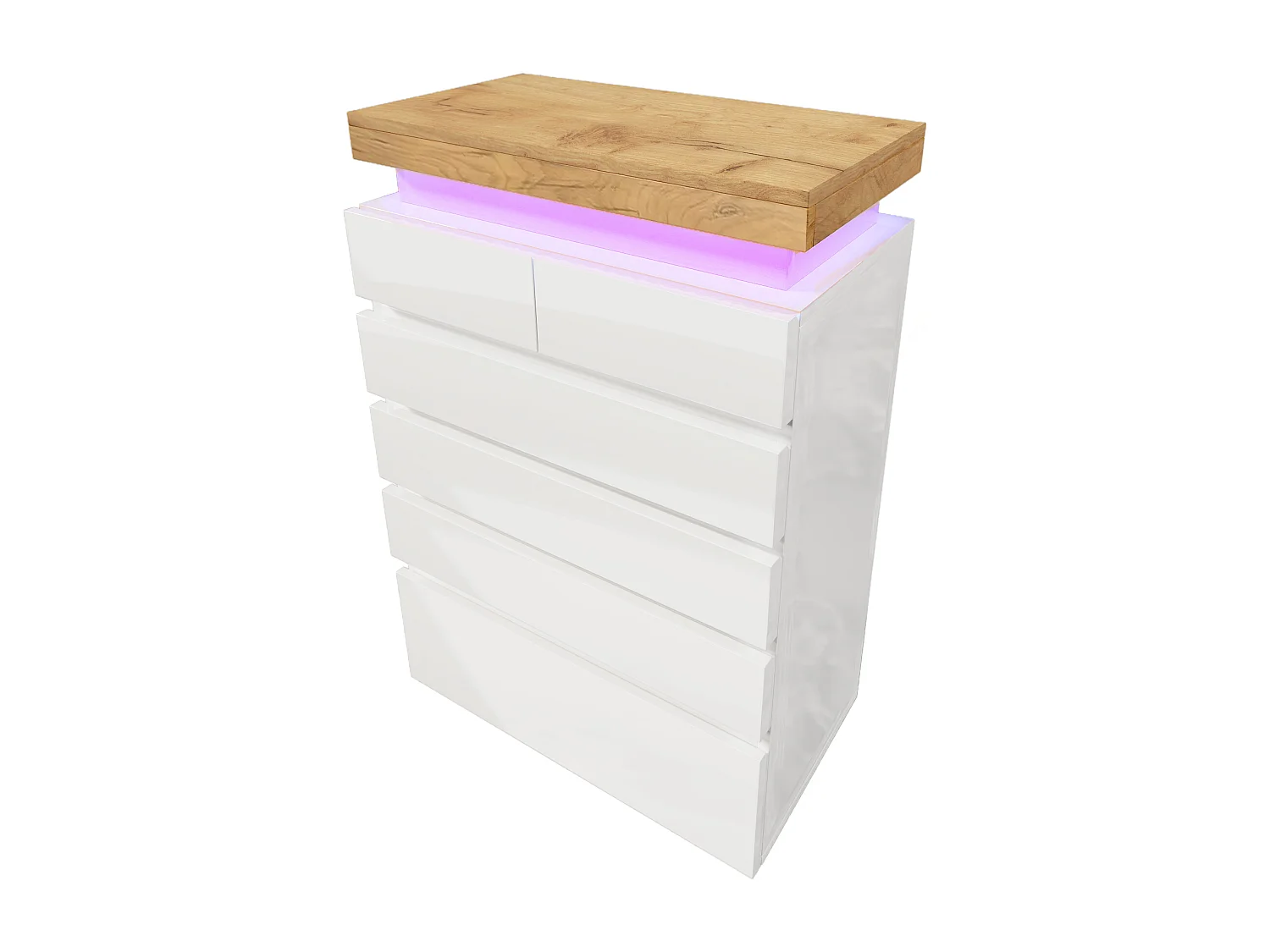 Commode moderne avec 6 tiroirs, LED contrôlable par application, meuble multifonction pour salon et chambre, blanc, (115x73x39 cm)