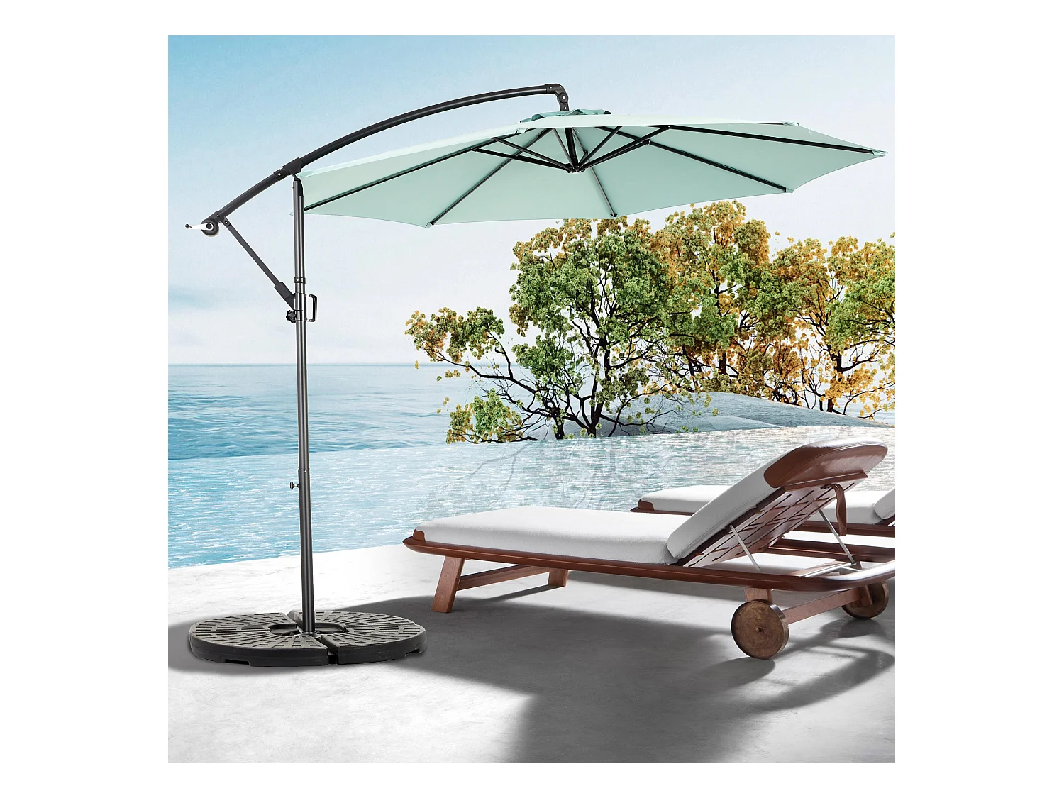 Parasol extérieur double face rectangulaire avec manivelle, structure en acier, vert clair (4.5x4.5x3m)