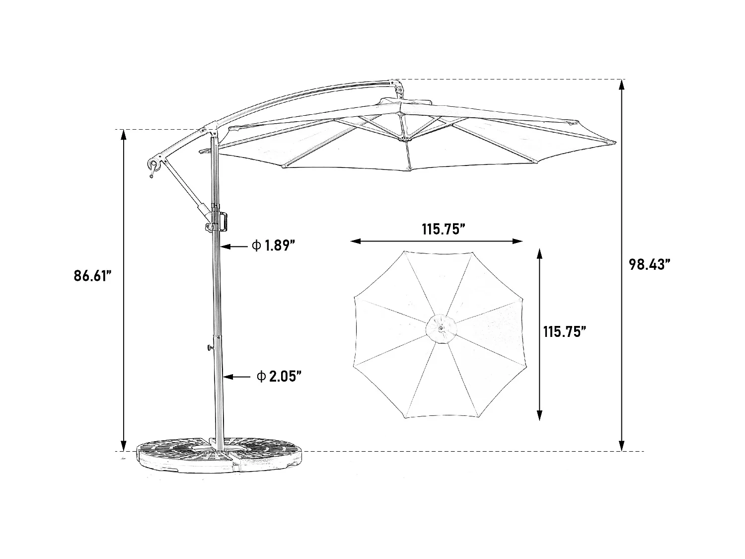 Parasol extérieur double face rectangulaire avec manivelle, structure en acier, vert clair (4.5x4.5x3m)