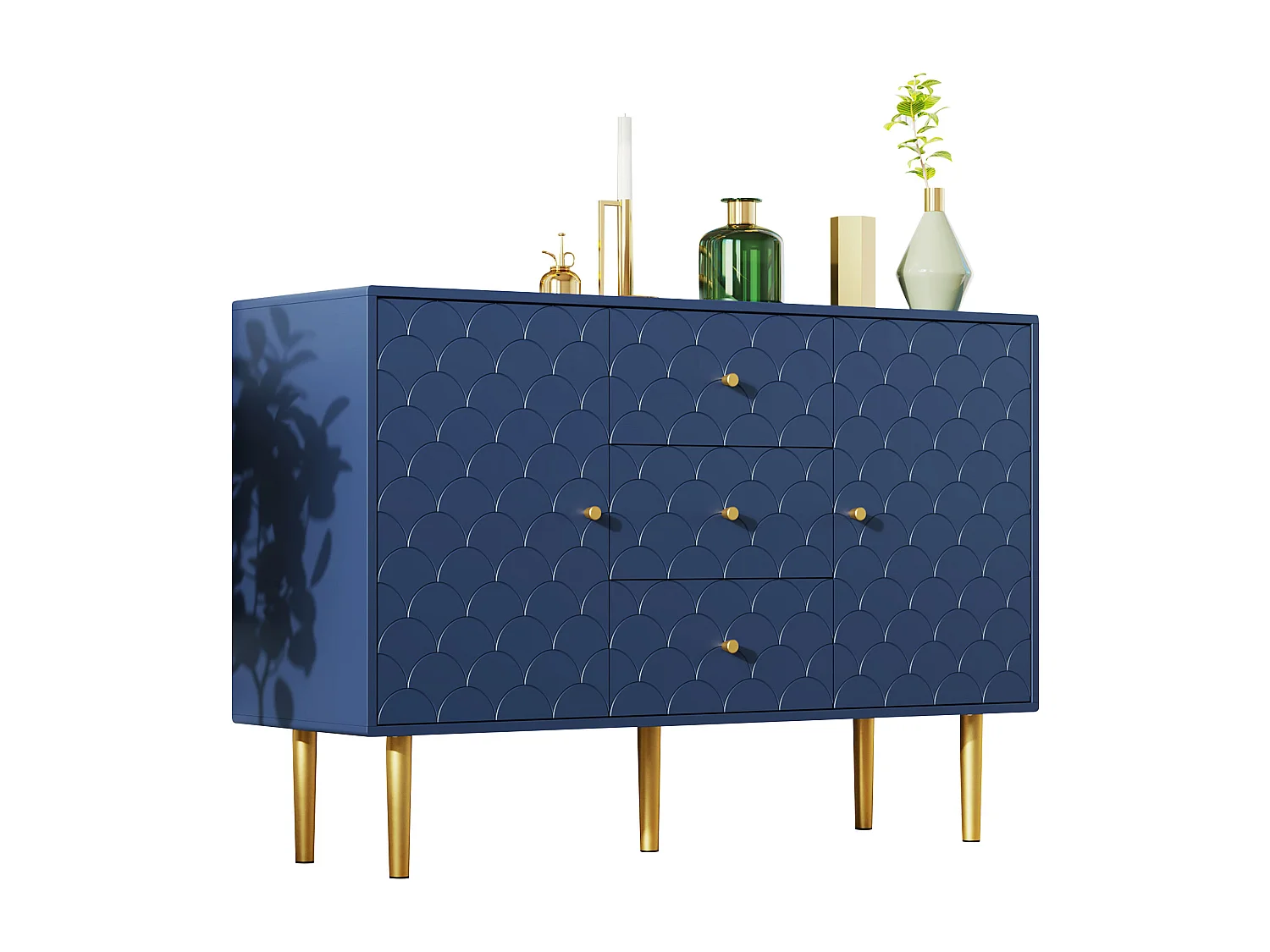 Commode avec 2 portes et 3 tiroirs, rangement réglable, en panneau de particules, bleu marine (82x120x40 cm)