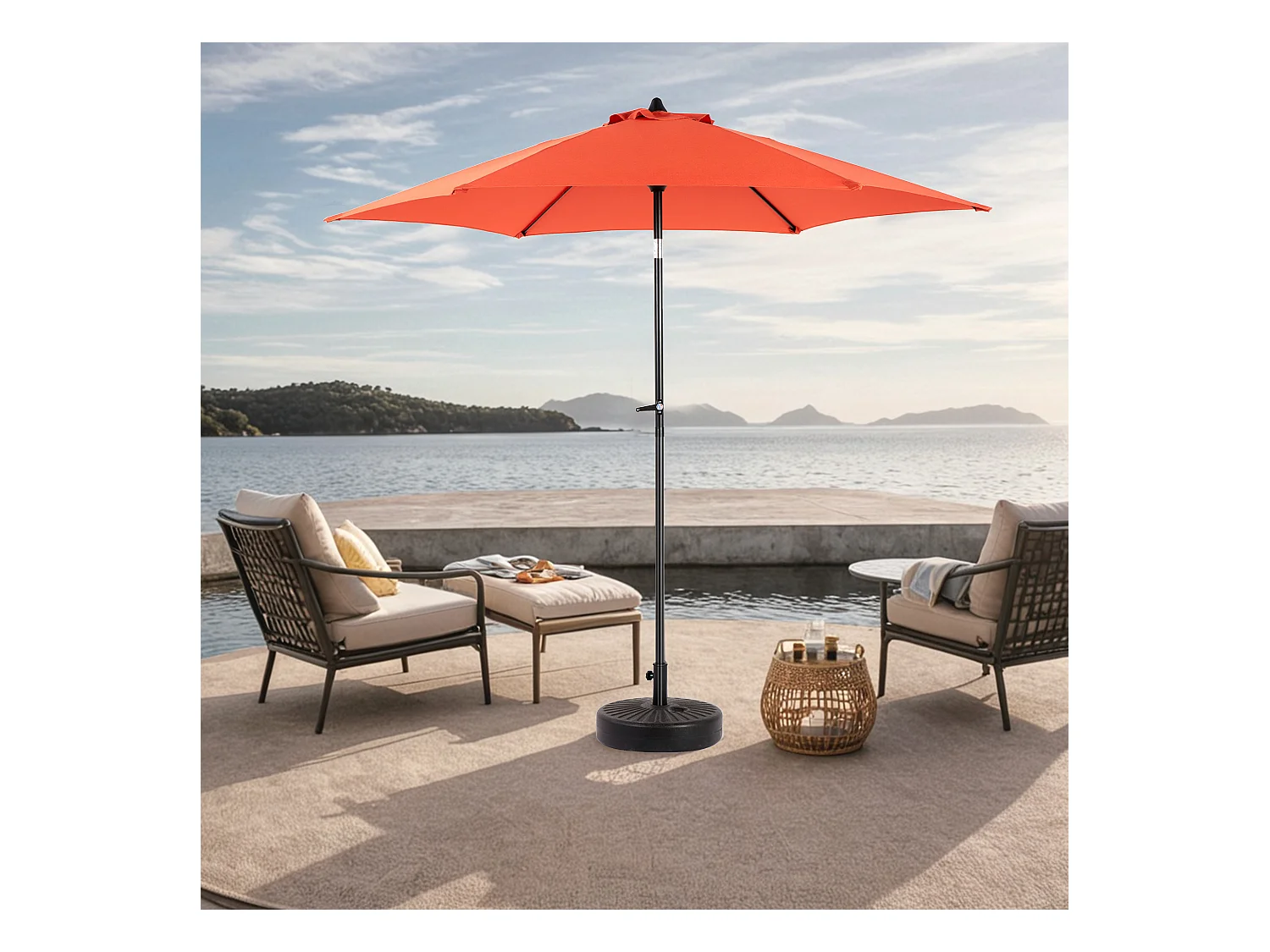 Parasol extérieur rectangulaire double face, avec manivelle, acier, orange (274x213x200 cm)