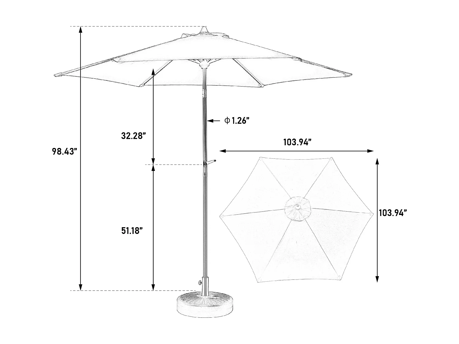 Parasol extérieur rectangulaire double face, avec manivelle, acier, orange (274x213x200 cm)