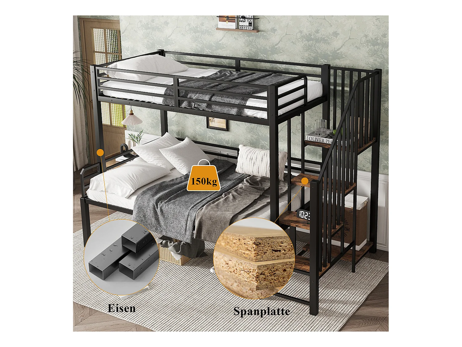 Parasol extérieur rectangulaire double face, avec manivelle, acier, bleu (274x213x200 cm)