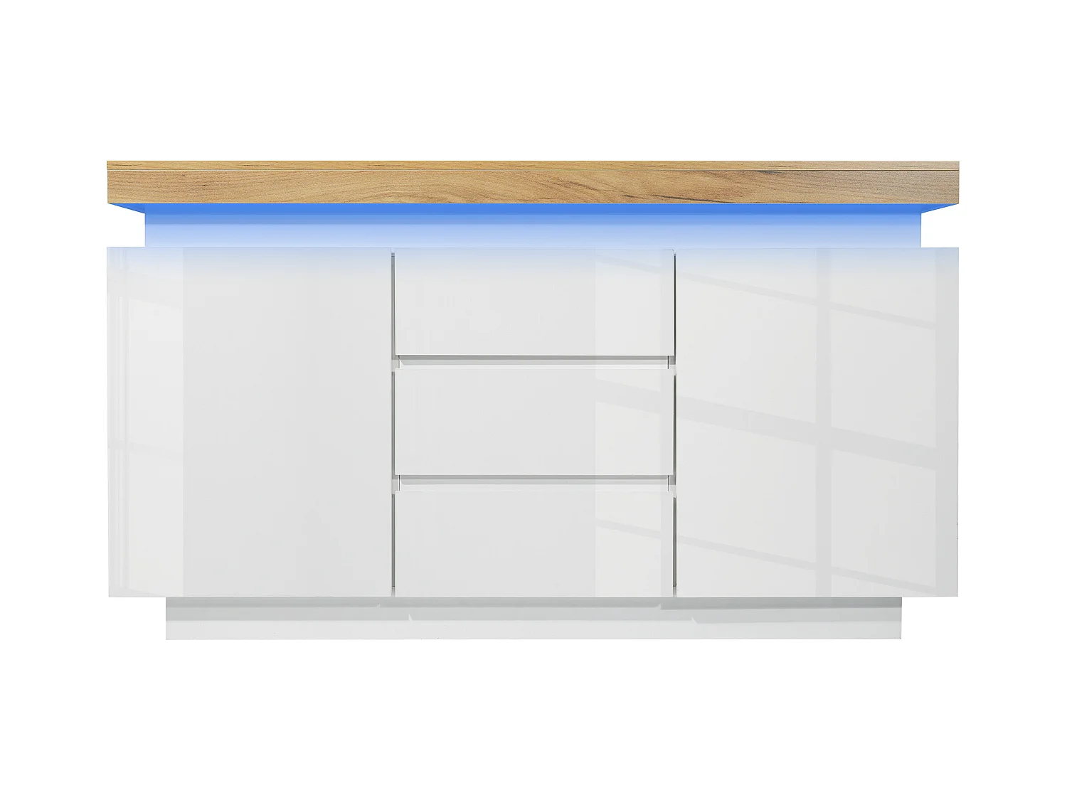 Cassettiera moderna con 2 ante e 3 cassetti, LED controllabile tramite app, mobile multifunzionale per soggiorno e camera da letto, bianco, (81x140x39 cm)