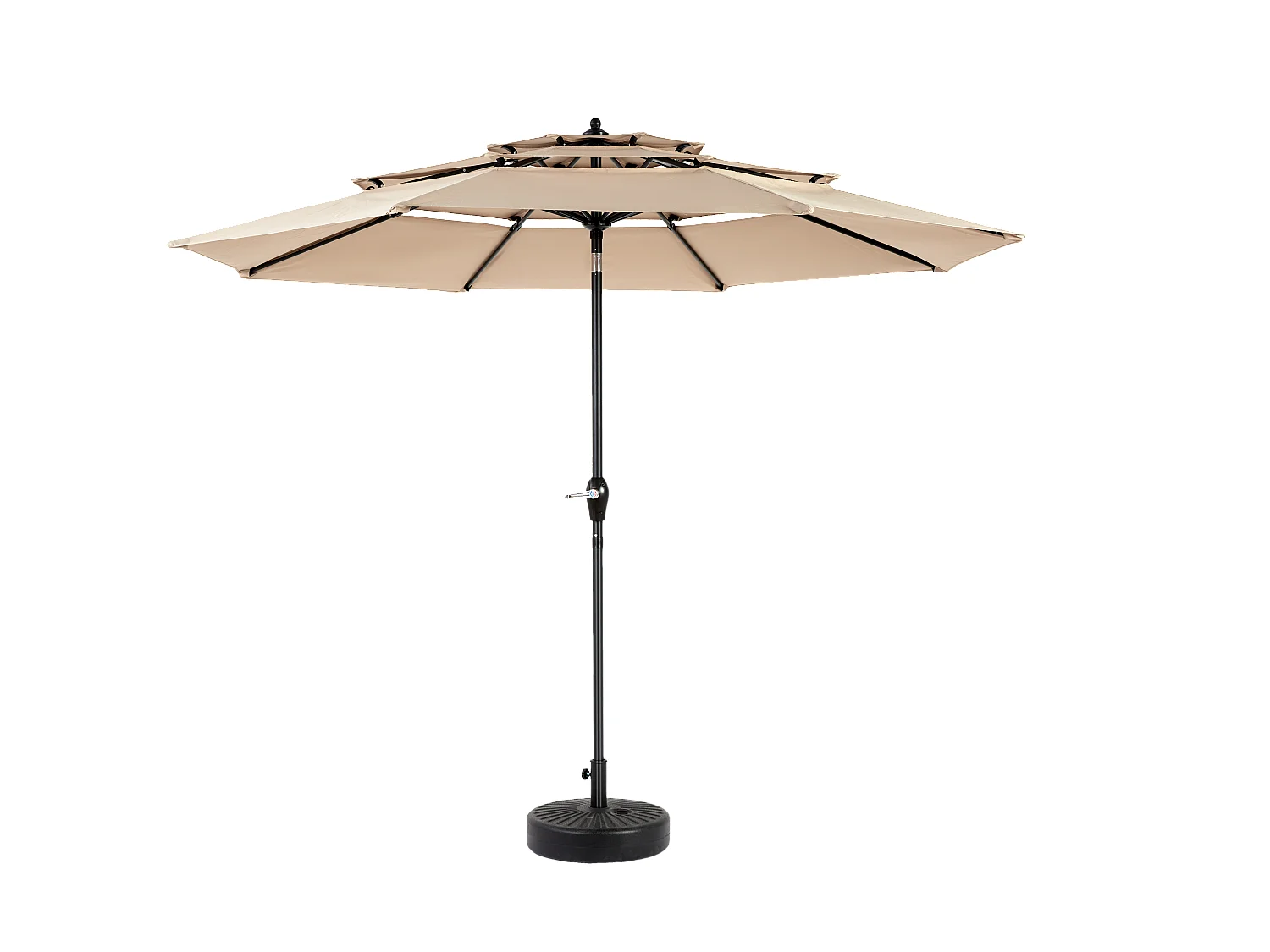 Parasol extérieur double face rectangulaire avec manivelle, structure en acier, kaki (4,5x4,5x3m)