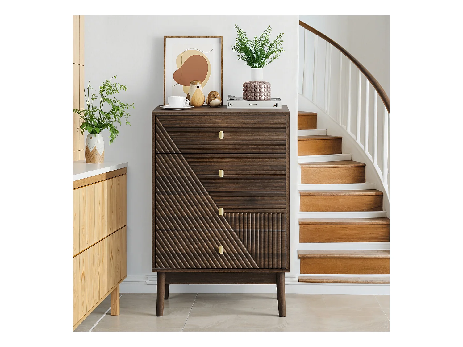 Commode avec 4 tiroirs, MDF, noyer (60x40x90 cm)