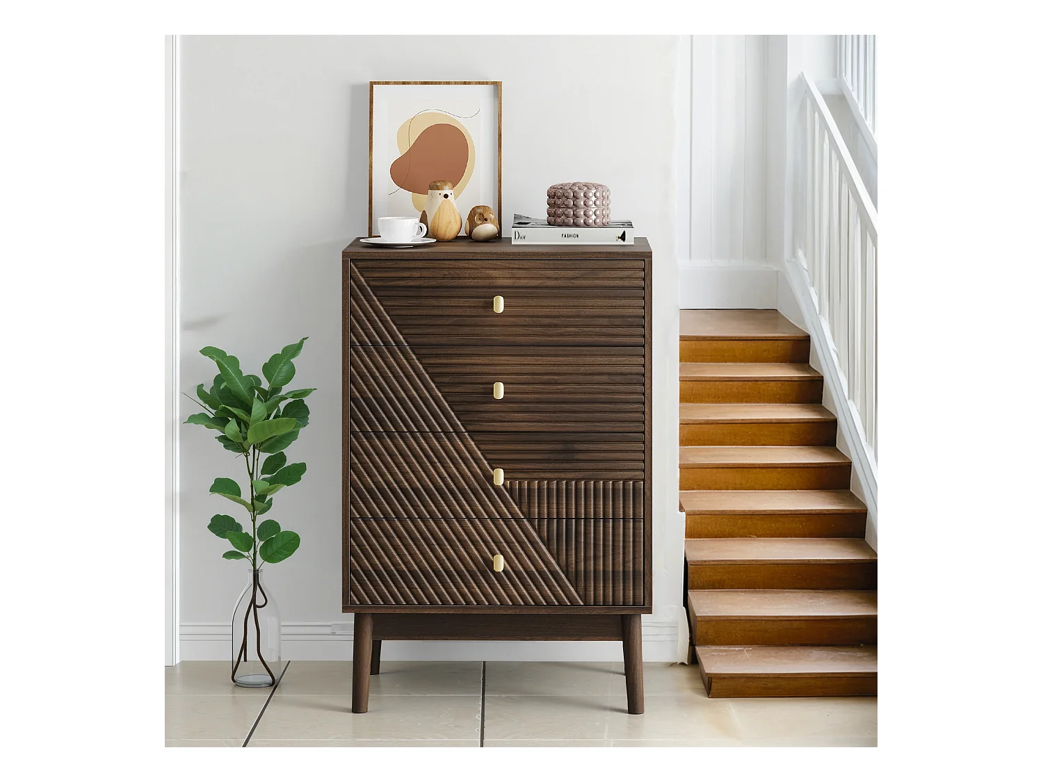 Commode avec 4 tiroirs, MDF, noyer (60x40x90 cm)