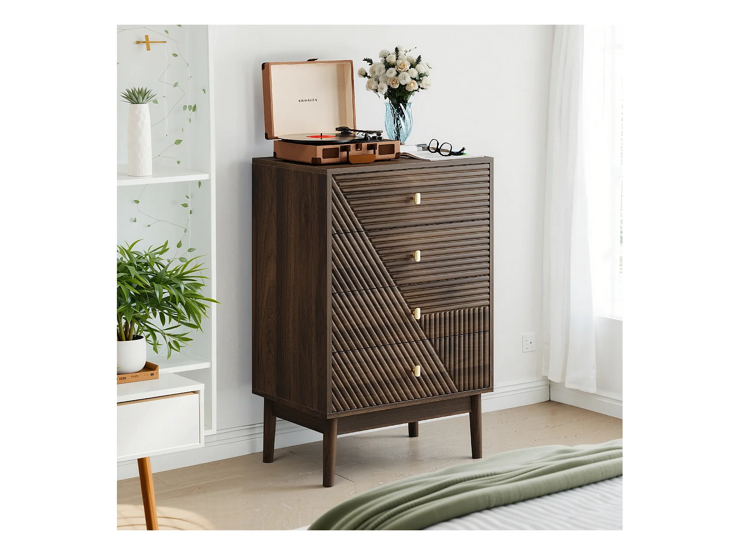 Commode avec 4 tiroirs, MDF, noyer (60x40x90 cm)