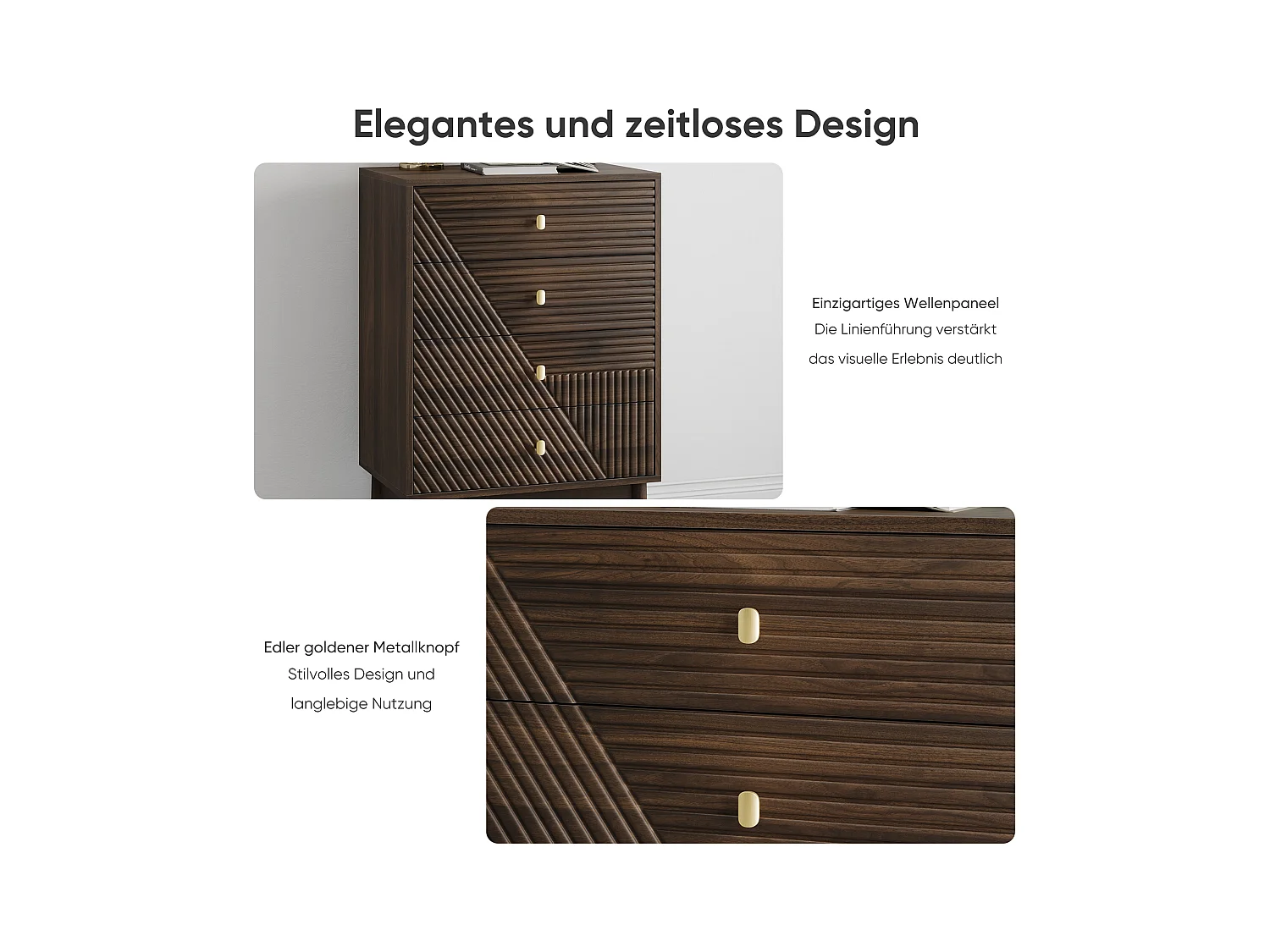 Commode avec 4 tiroirs, MDF, noyer (60x40x90 cm)