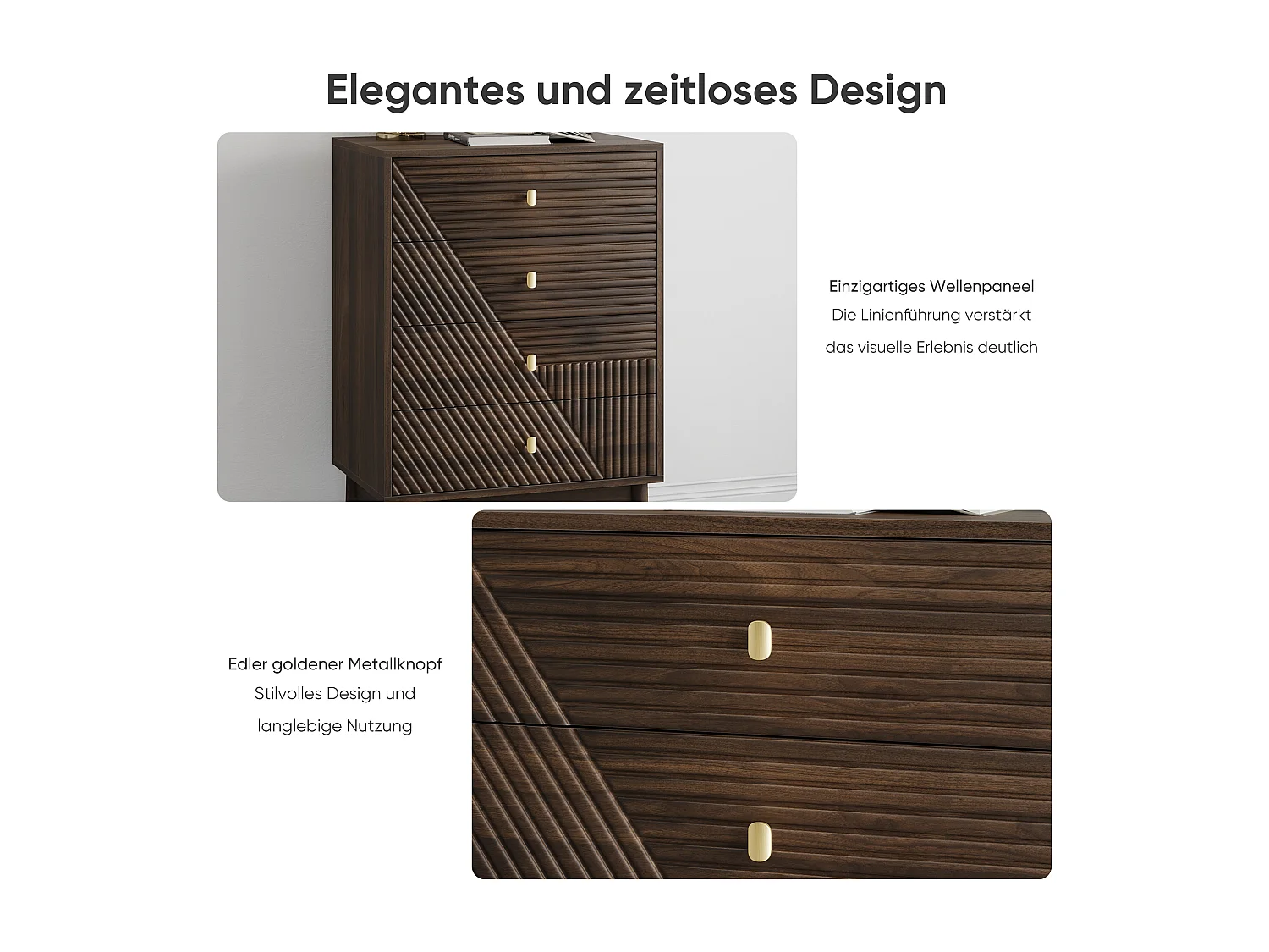 Commode avec 4 tiroirs, MDF, noyer (60x40x90 cm)