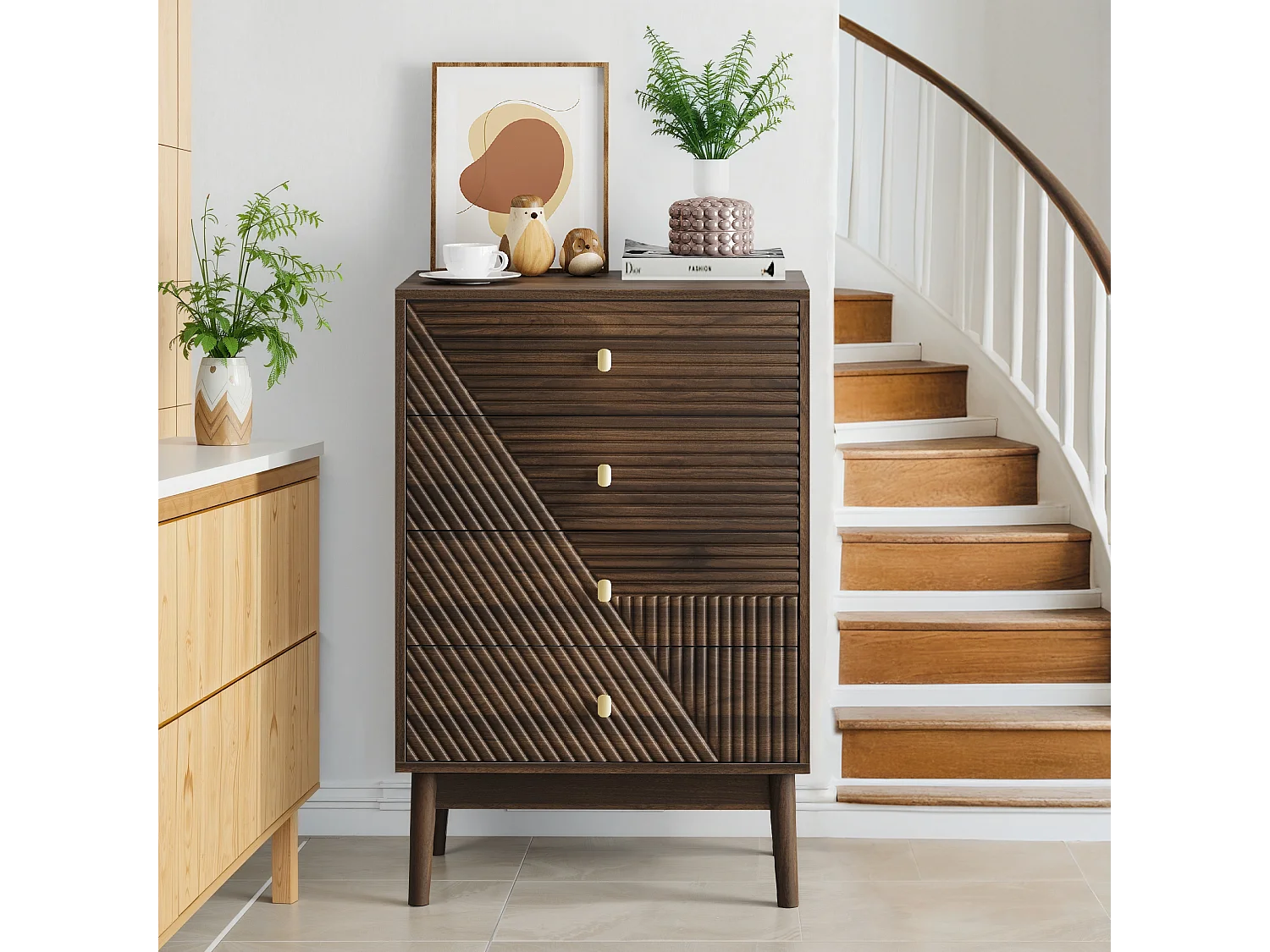 Commode avec 4 tiroirs, MDF, noyer (60x40x90 cm)