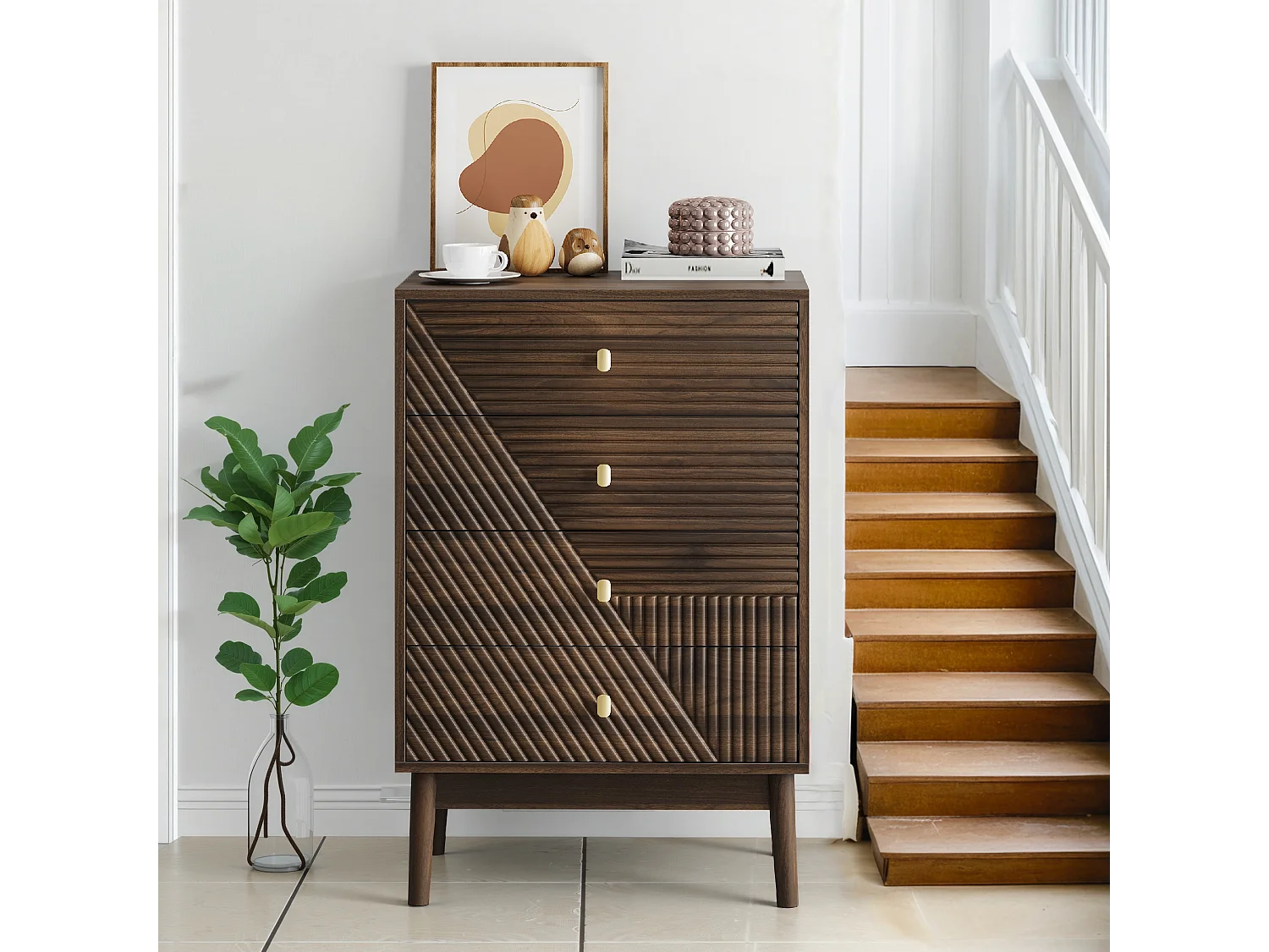 Commode avec 4 tiroirs, MDF, noyer (60x40x90 cm)