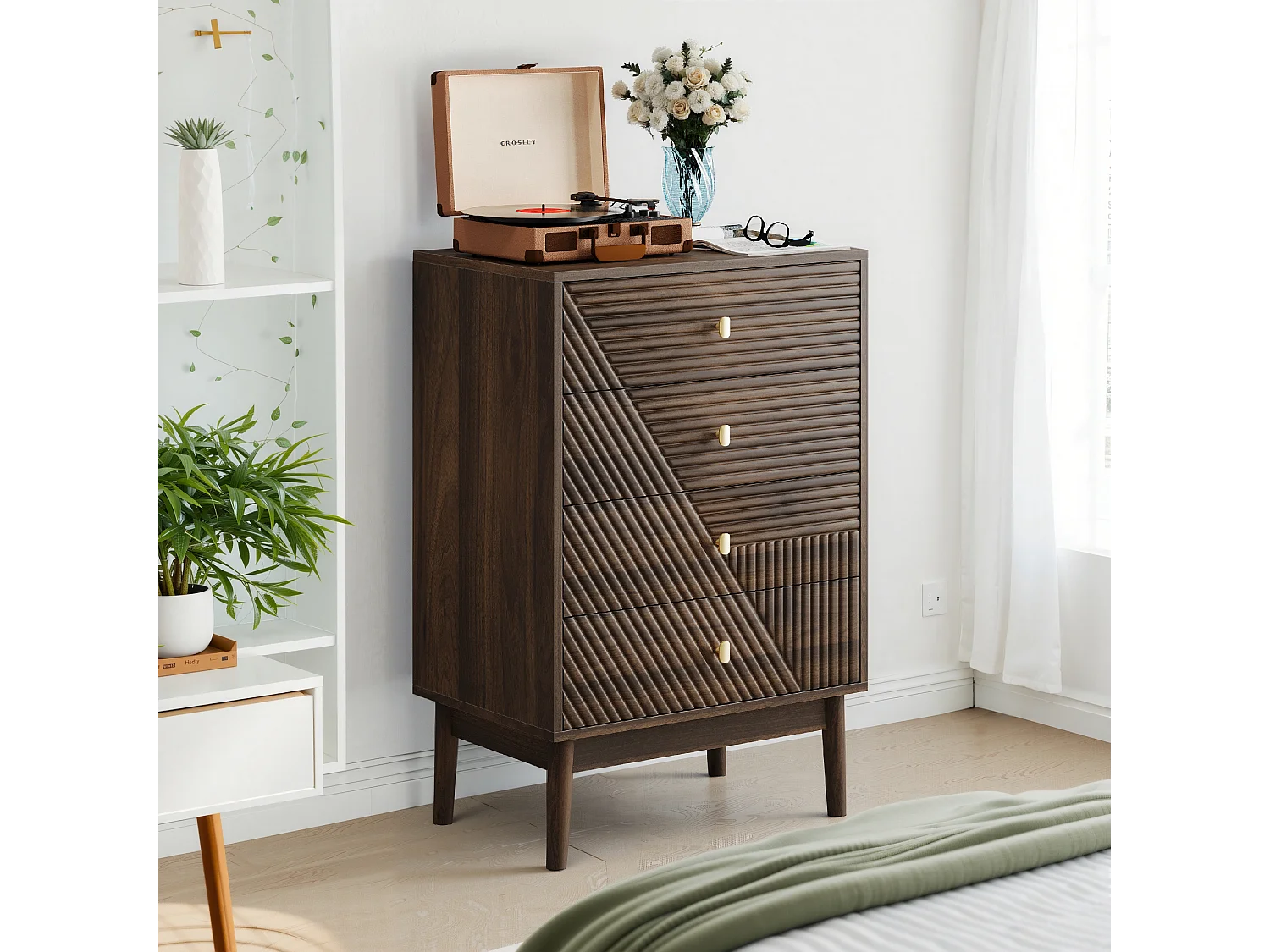 Commode avec 4 tiroirs, MDF, noyer (60x40x90 cm)