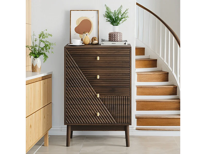 Commode avec 4 tiroirs, MDF, noyer (60x40x90 cm)