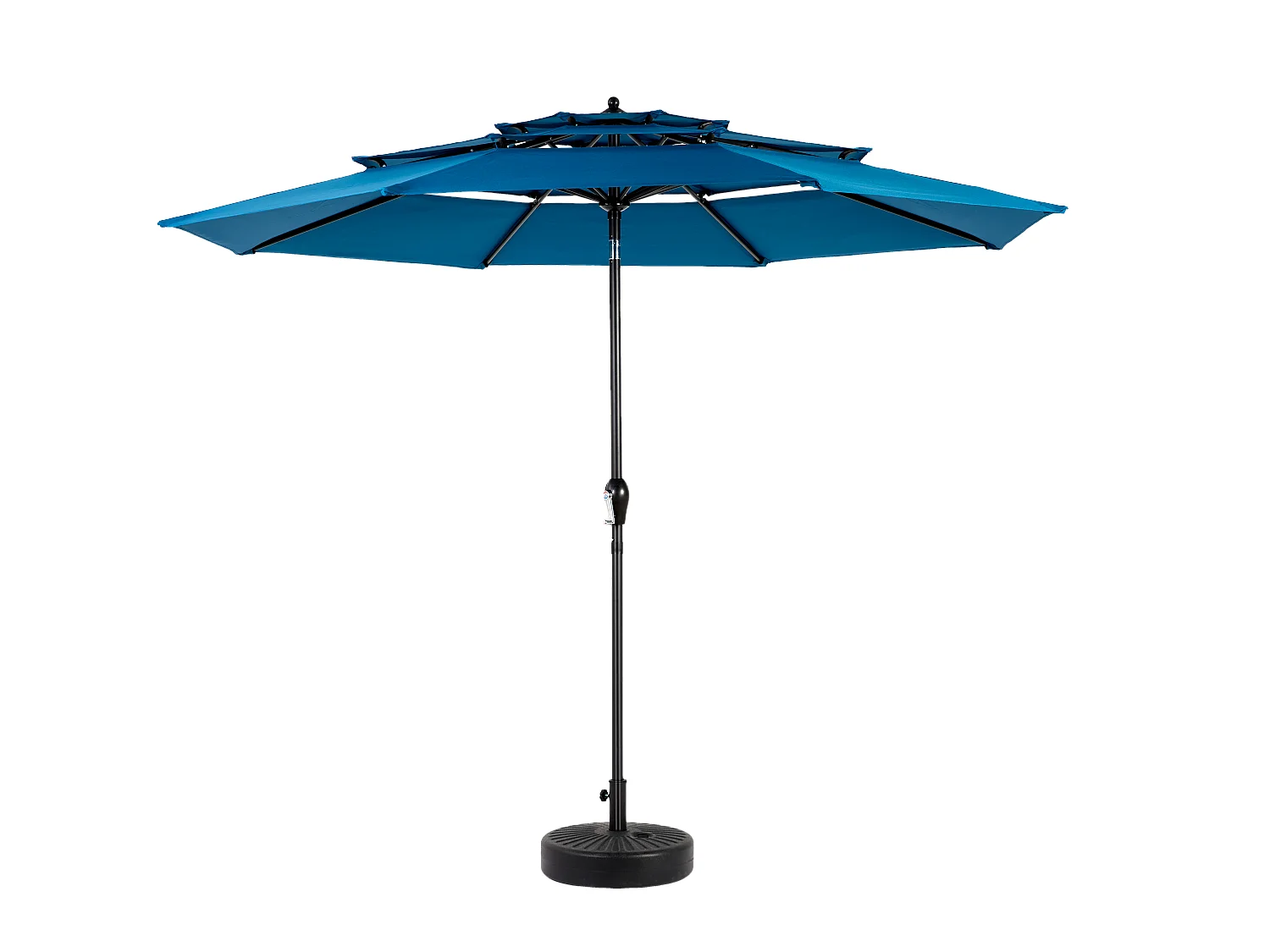 Parasol extérieur rectangulaire double face 14.8 ft avec manivelle, acier, bleu (450x275x200 cm)