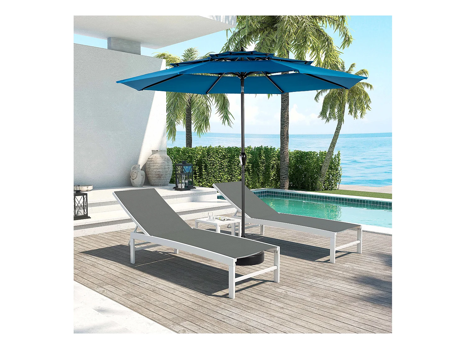 Ombrellone da esterno rettangolare bifacciale da 14,8 piedi con manovella, acciaio, blu (450x275x200 cm)