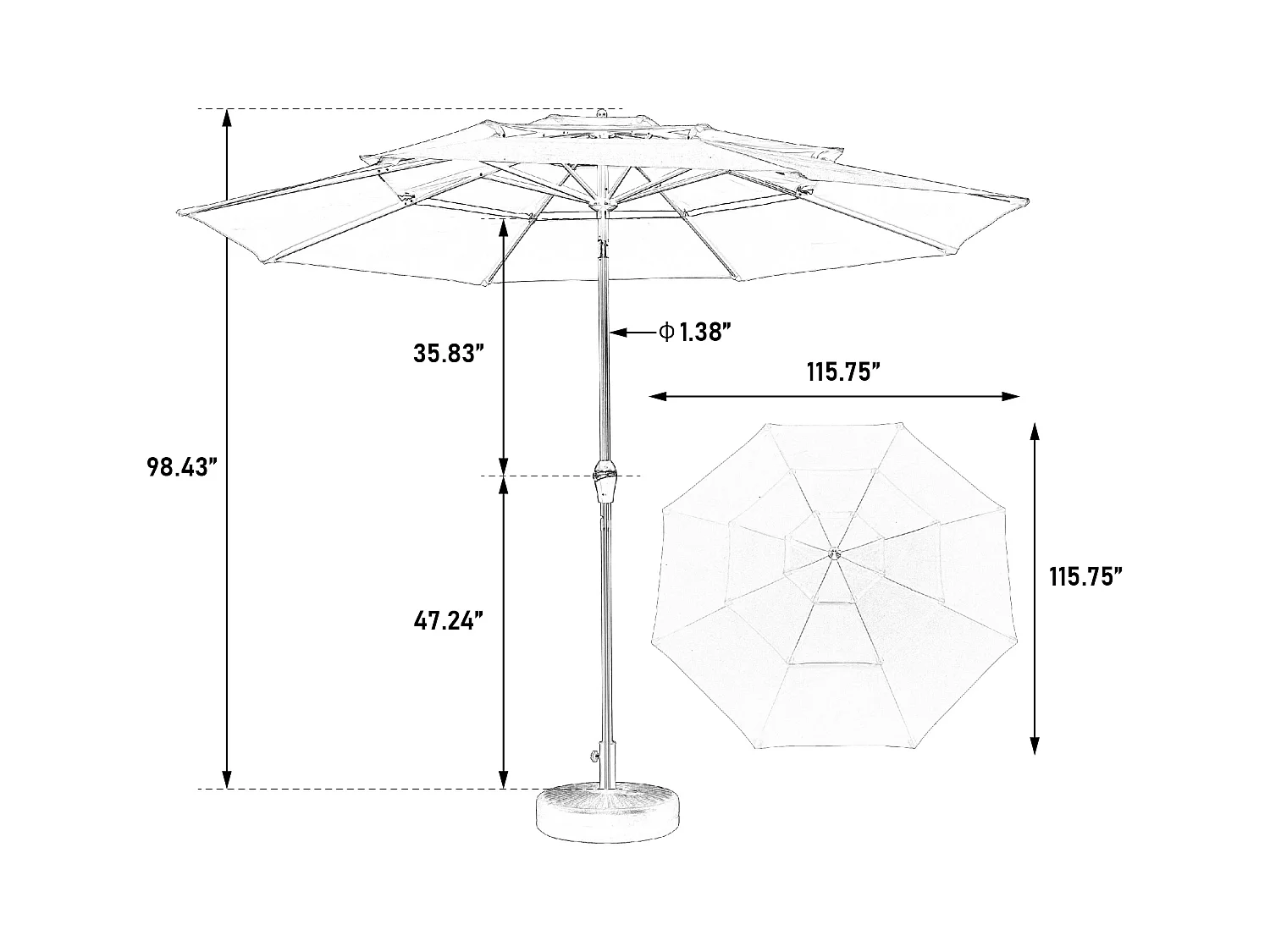 4,5 m rechthoekige dubbelzijdige parasol met zwengel, staal, blauw (450 x 275 x 200 cm)