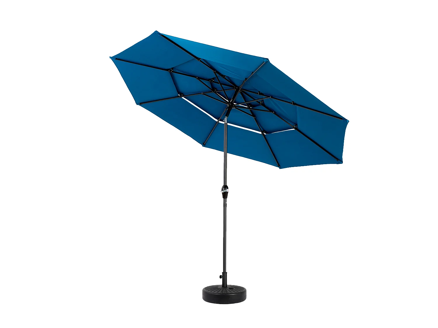 Parasol extérieur rectangulaire double face 14.8 ft avec manivelle, acier, bleu (450x275x200 cm)