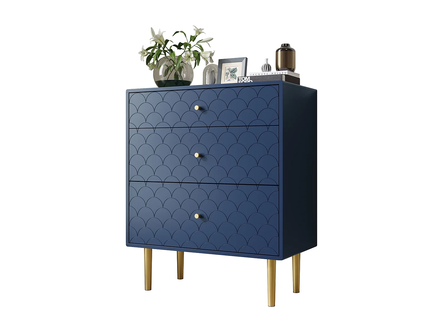 Cassettiera con 3 cassetti, contenitore, in metallo e truciolato, blu navy (89x75x40 cm)