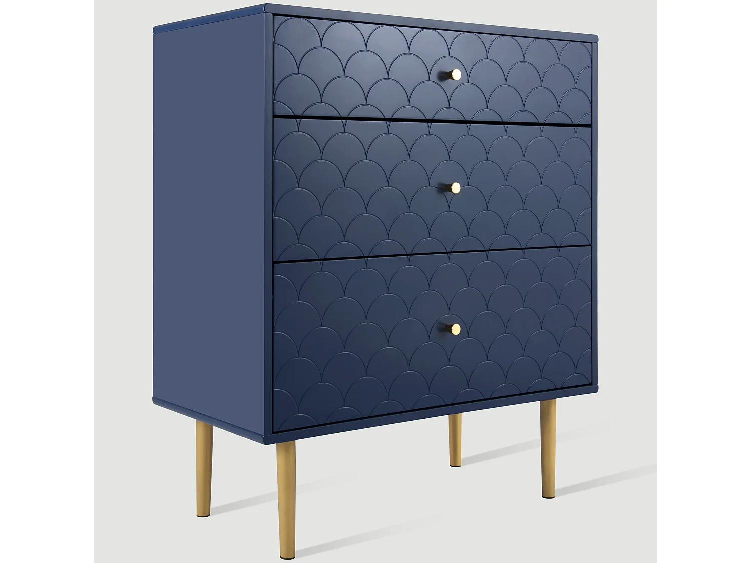 Cómoda con 3 cajones, mueble de almacenaje, fabricada en metal y tableros de partículas, color azul marino (89x75x40 cm)
