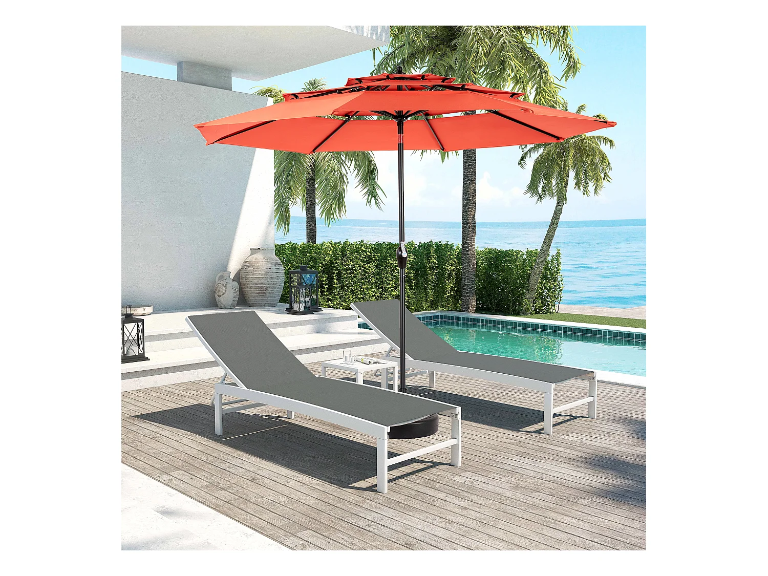 Parasol extérieur double face rectangulaire avec manivelle, structure en acier, orange (4,5x4,5x3m)