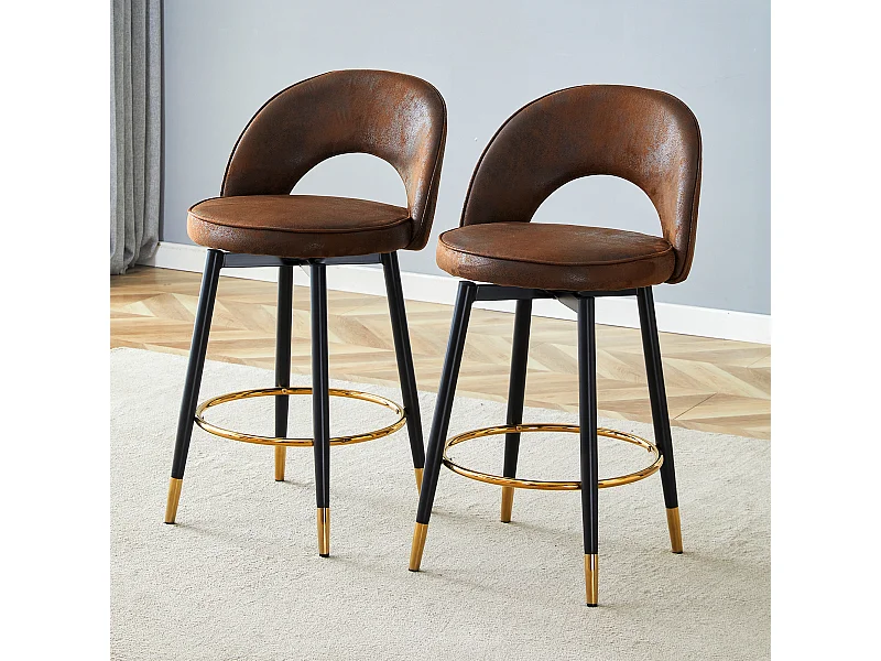 Tabouret de bar pivotant 360°, tissu technologique respirant, marron et noir, design ergonomique, confort optimal (48.2x43x91.5 cm)