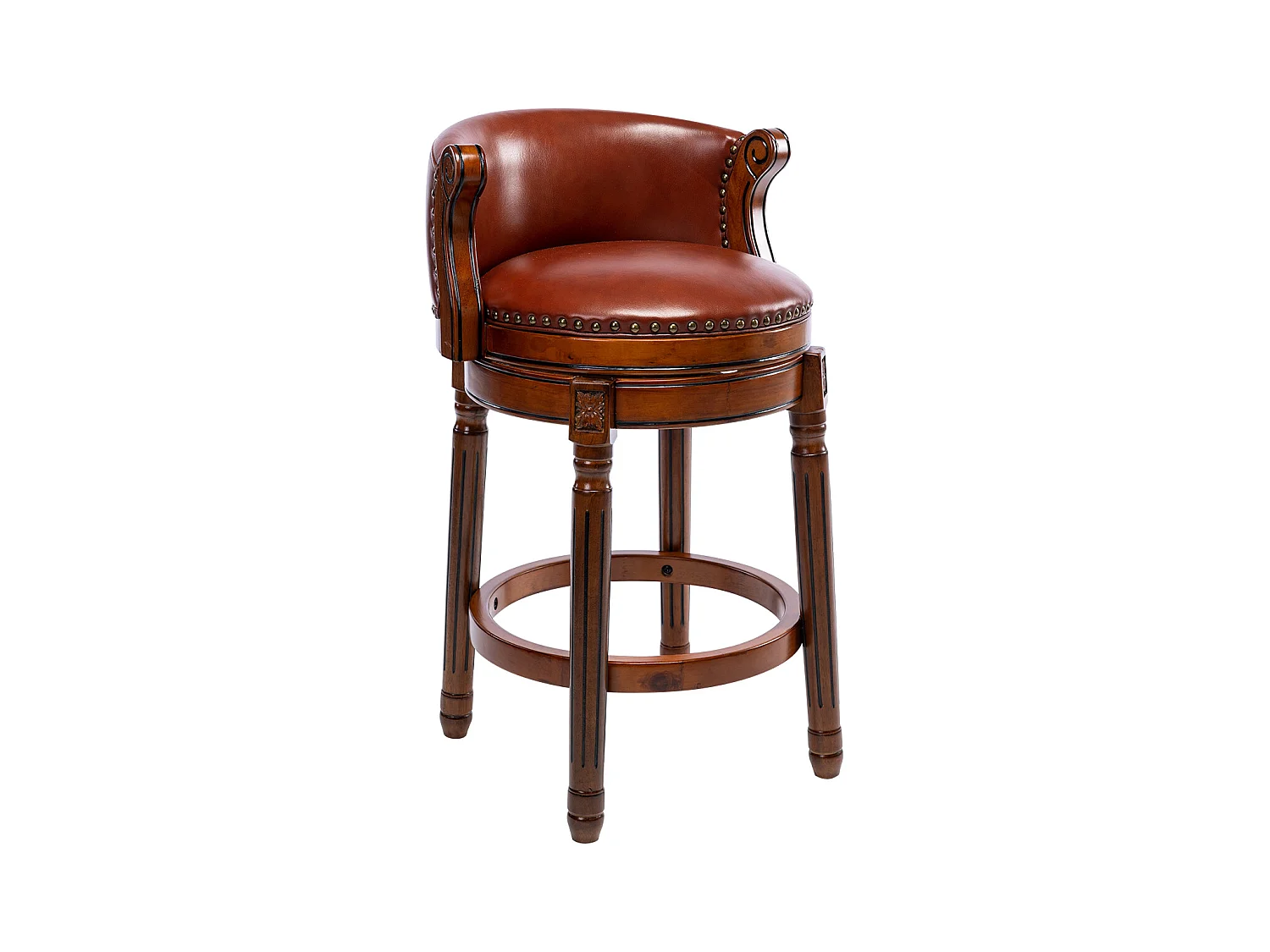 360° draaibare barkruk van echt leer en hout, modern design, bruin (54,8x54,8x96 cm)