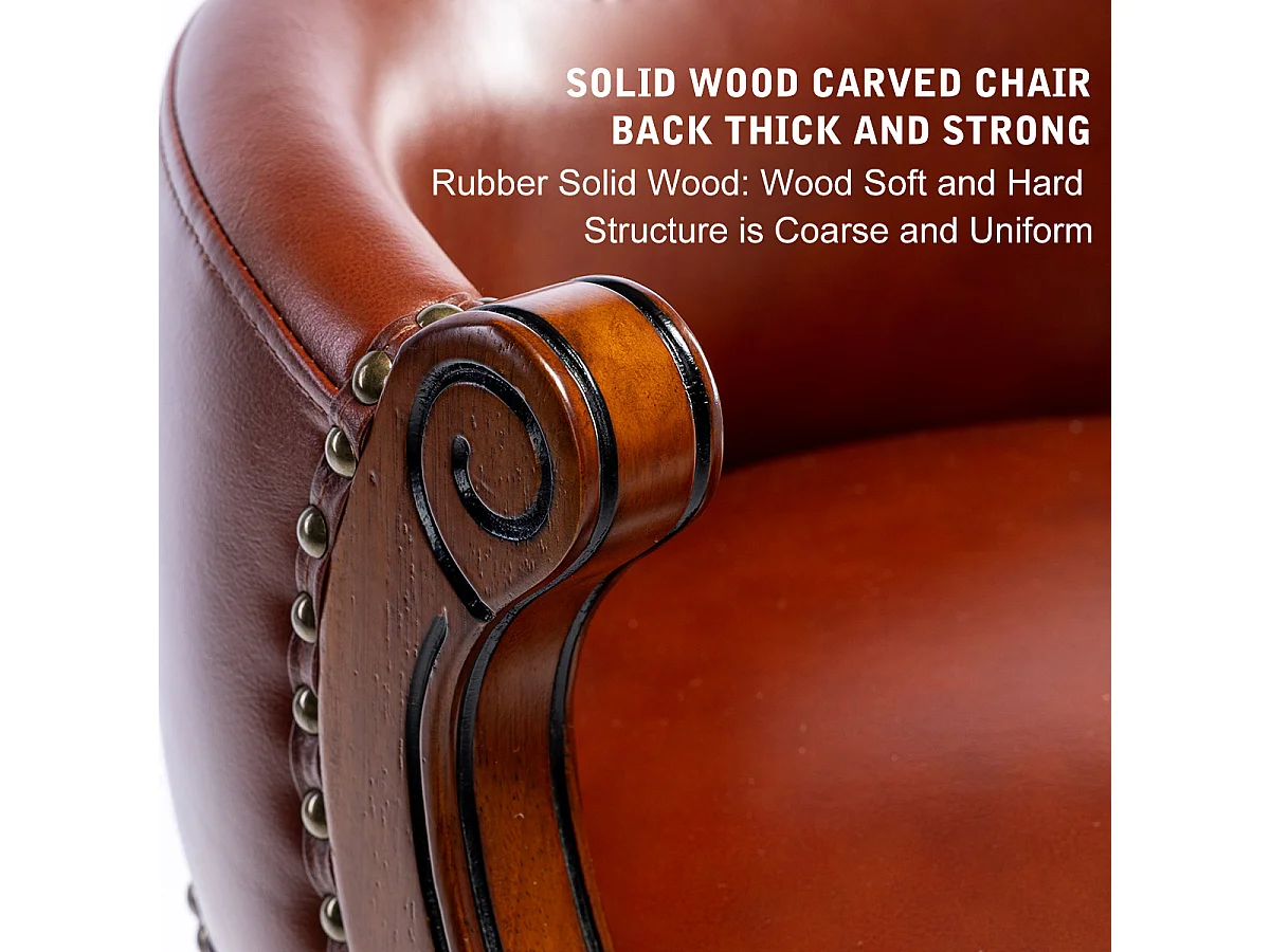 Tabouret de Bar Pivotant 360° en Cuir Véritable et Bois, Design Moderne, Marron (54.8x54.8x96 cm)