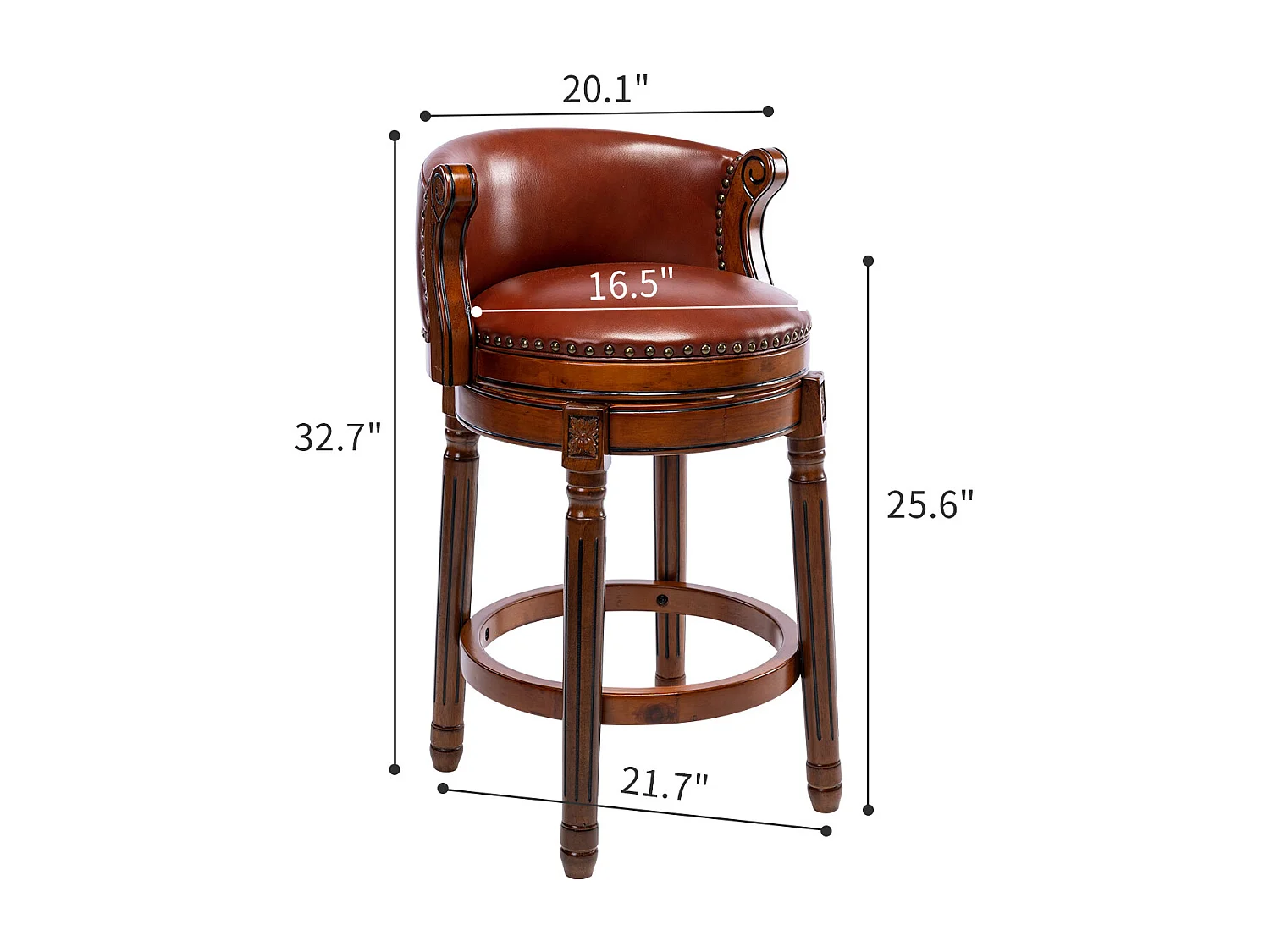 Tabouret de Bar Pivotant 360° en Cuir Véritable et Bois, Design Moderne, Marron (54.8x54.8x96 cm)