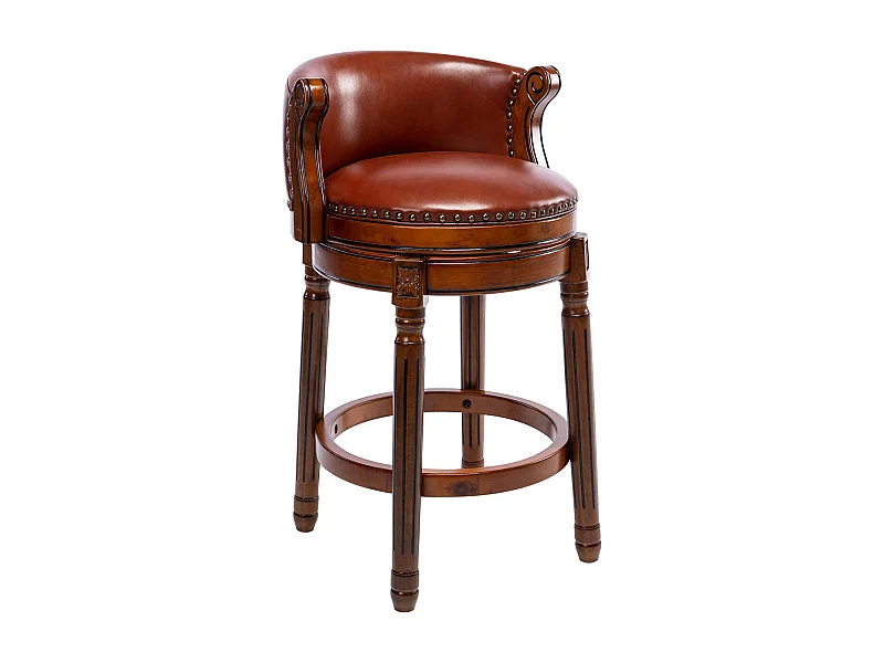 Tabouret de Bar Pivotant 360° en Cuir Véritable et Bois, Design Moderne, Marron (54.8x54.8x96 cm)