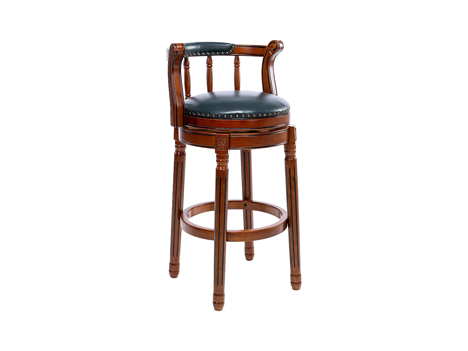 360° draaibare barkruk - echt leer, hout, modern design, blauw (54,8x54,8x96 cm)