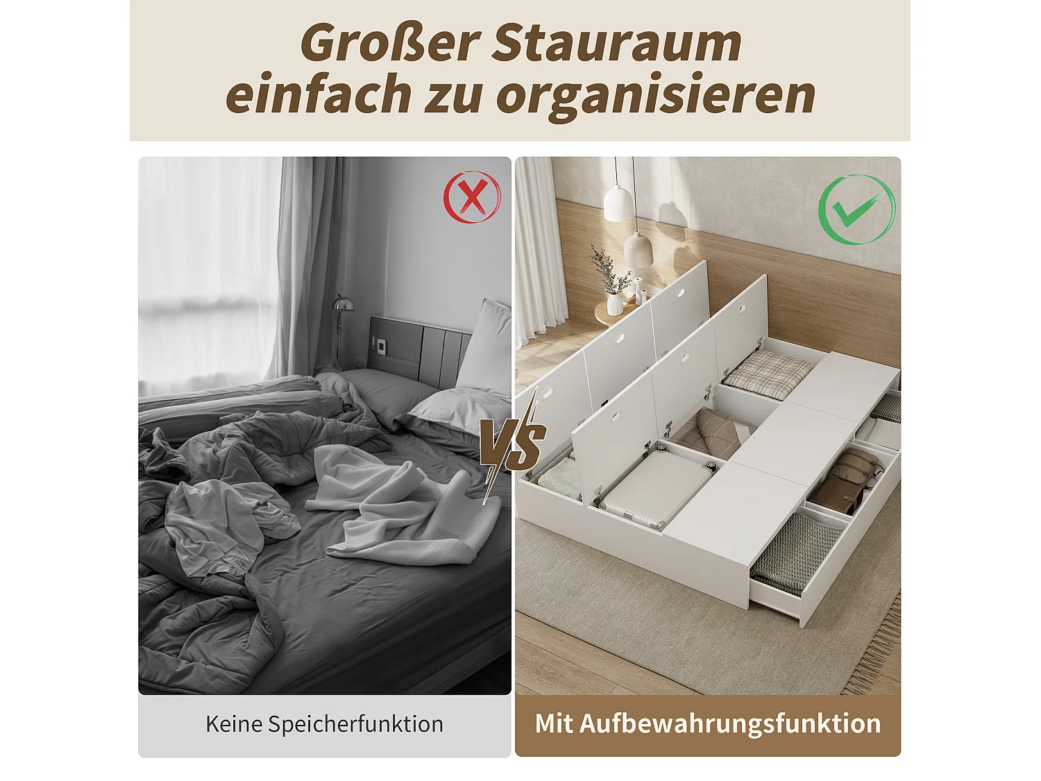 Lit avec rangement, 140 x 200 cm, Lit Palettes, en bois massif, avec tiroirs et boîte de rangement sous le lit, blanc (200x140x30 cm)