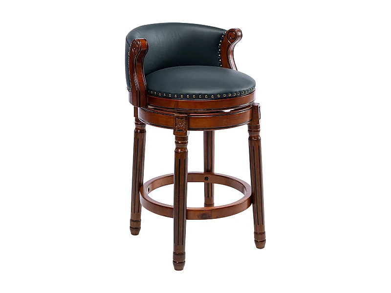 Sgabello da bar in vera pelle con schienale, girevole a 360°, struttura in legno, blu (54,8x54,8x96 cm)