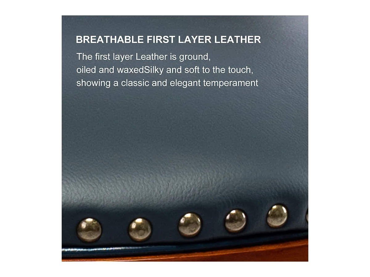 Tabouret de bar en cuir véritable avec dossier, pivotant à 360°, cadre en bois, bleu (54.8x54.8x96 cm)