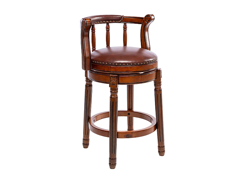 Tabouret de bar pivotant 360° – Cuir véritable, bois, avec dossier, design moderne, marron (54.8x54.8x96 cm)