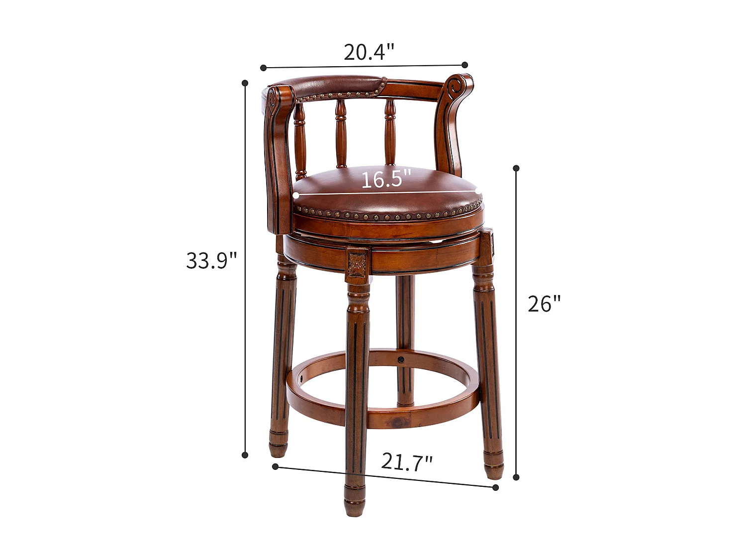 Tabouret de bar pivotant 360° – Cuir véritable, bois, avec dossier, design moderne, marron (54.8x54.8x96 cm)