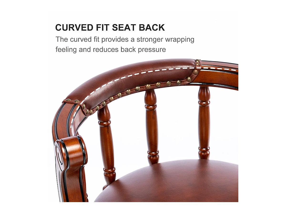 Tabouret de bar en cuir véritable – Design moderne avec dossier, cadre en bois, pivotant à 360°, marron (54.8x54.8x96 cm)