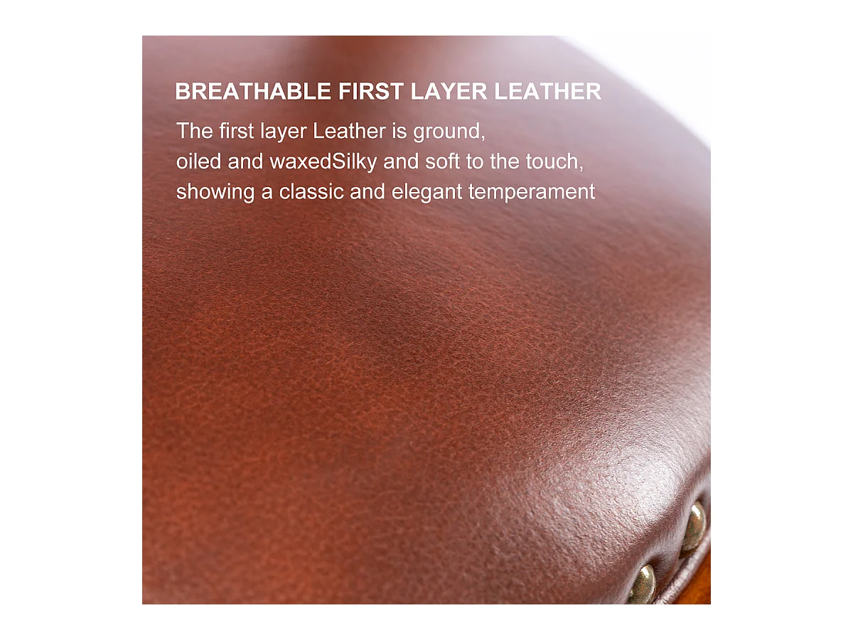 Tabouret de bar en cuir véritable – Design moderne avec dossier, cadre en bois, pivotant à 360°, marron (54.8x54.8x96 cm)