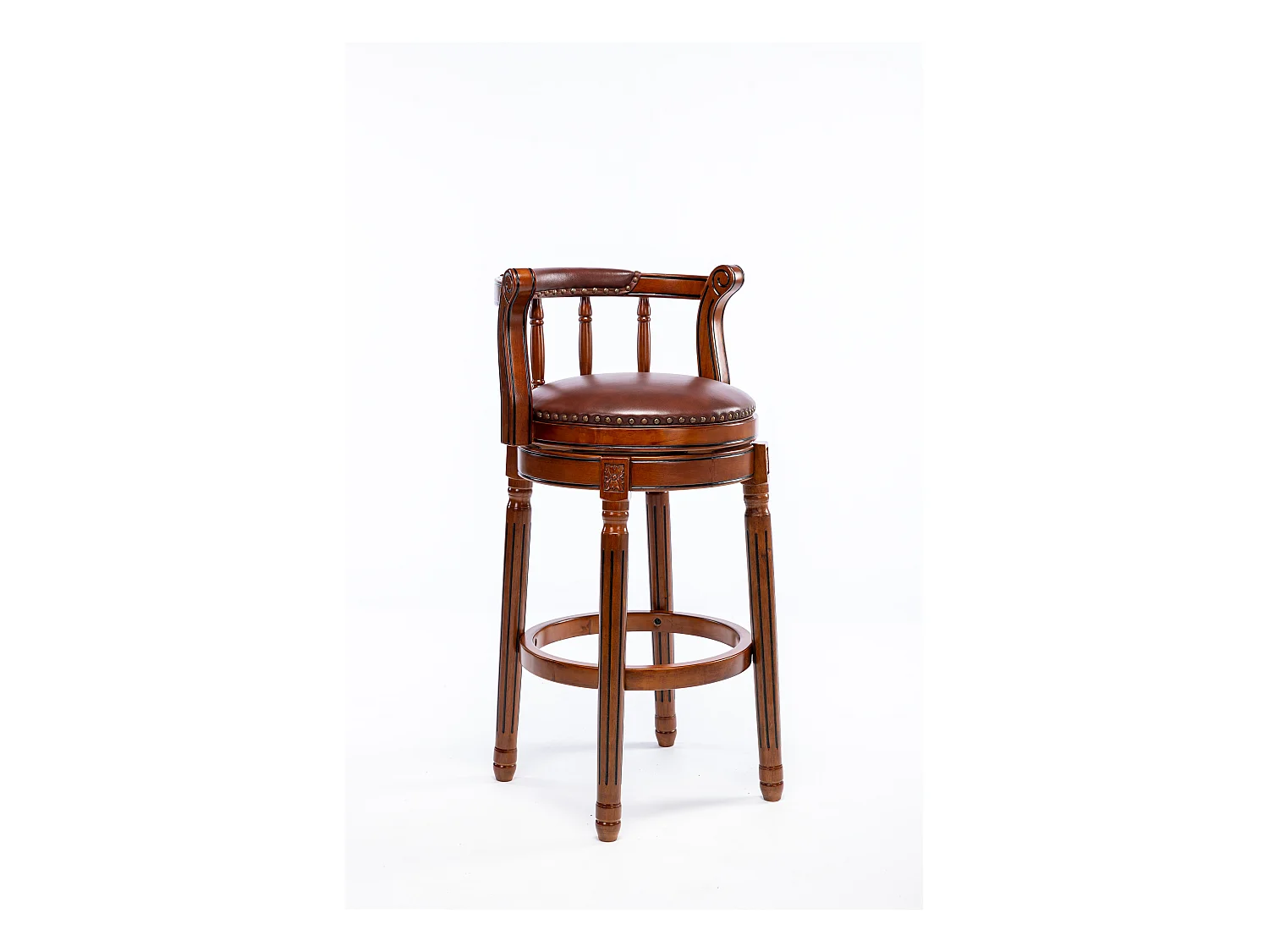 Tabouret de bar en cuir véritable – Design moderne avec dossier, cadre en bois, pivotant à 360°, marron (54.8x54.8x96 cm)