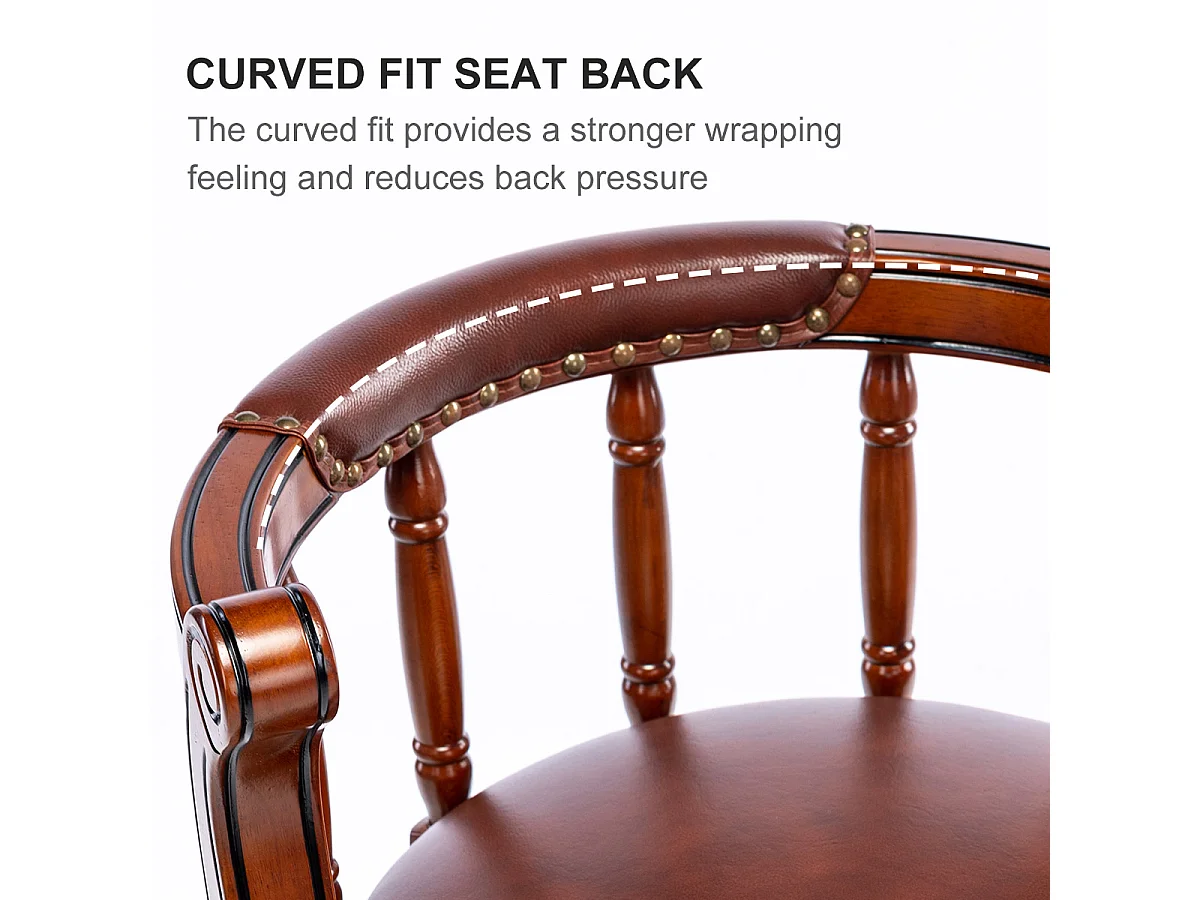 Tabouret de bar en cuir véritable – Design moderne avec dossier, cadre en bois, pivotant à 360°, marron (54.8x54.8x96 cm)