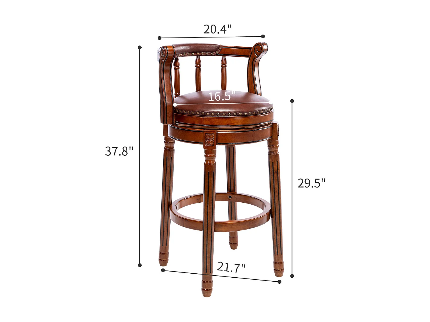 Tabouret de bar en cuir véritable – Design moderne avec dossier, cadre en bois, pivotant à 360°, marron (54.8x54.8x96 cm)