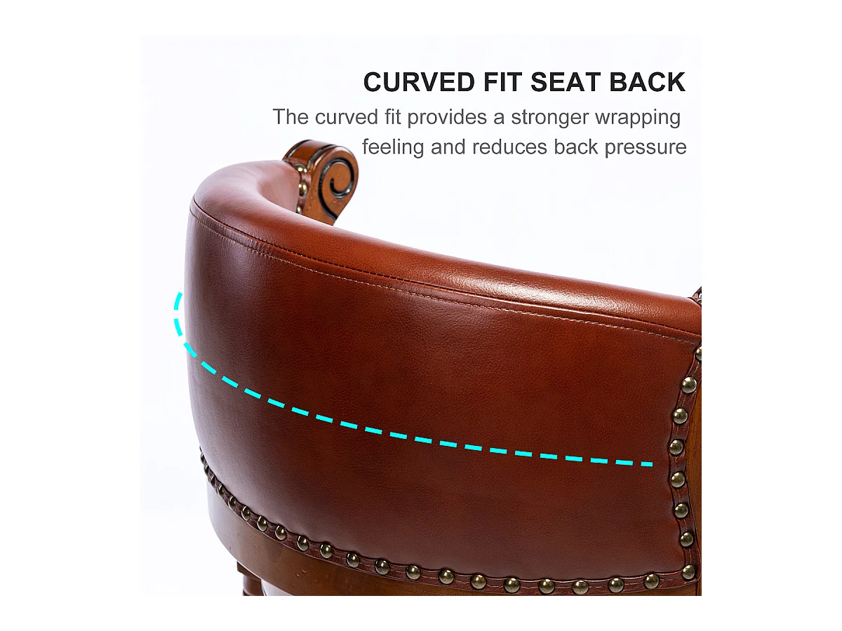 Tabouret de Bar Pivotant 360° en Cuir Véritable et Bois, Design Moderne, Bleu (54.8x54.8x96 cm)