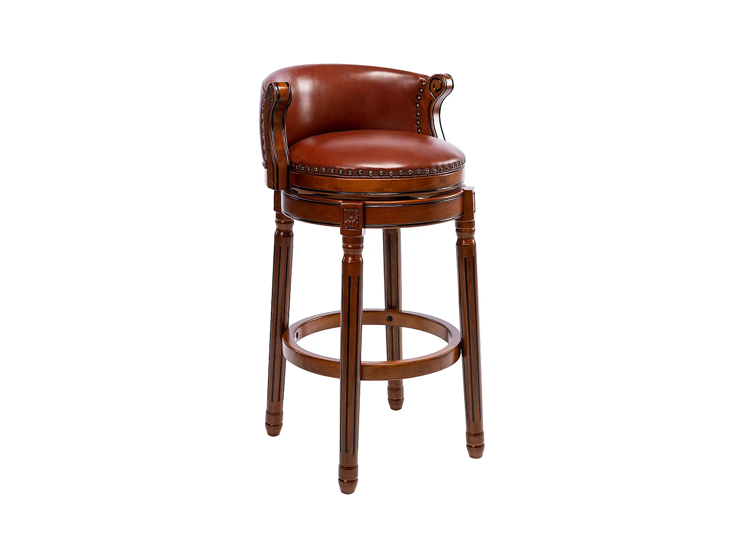 360° draaibare barkruk van echt leer en hout, modern design, blauw (54,8x54,8x96 cm)