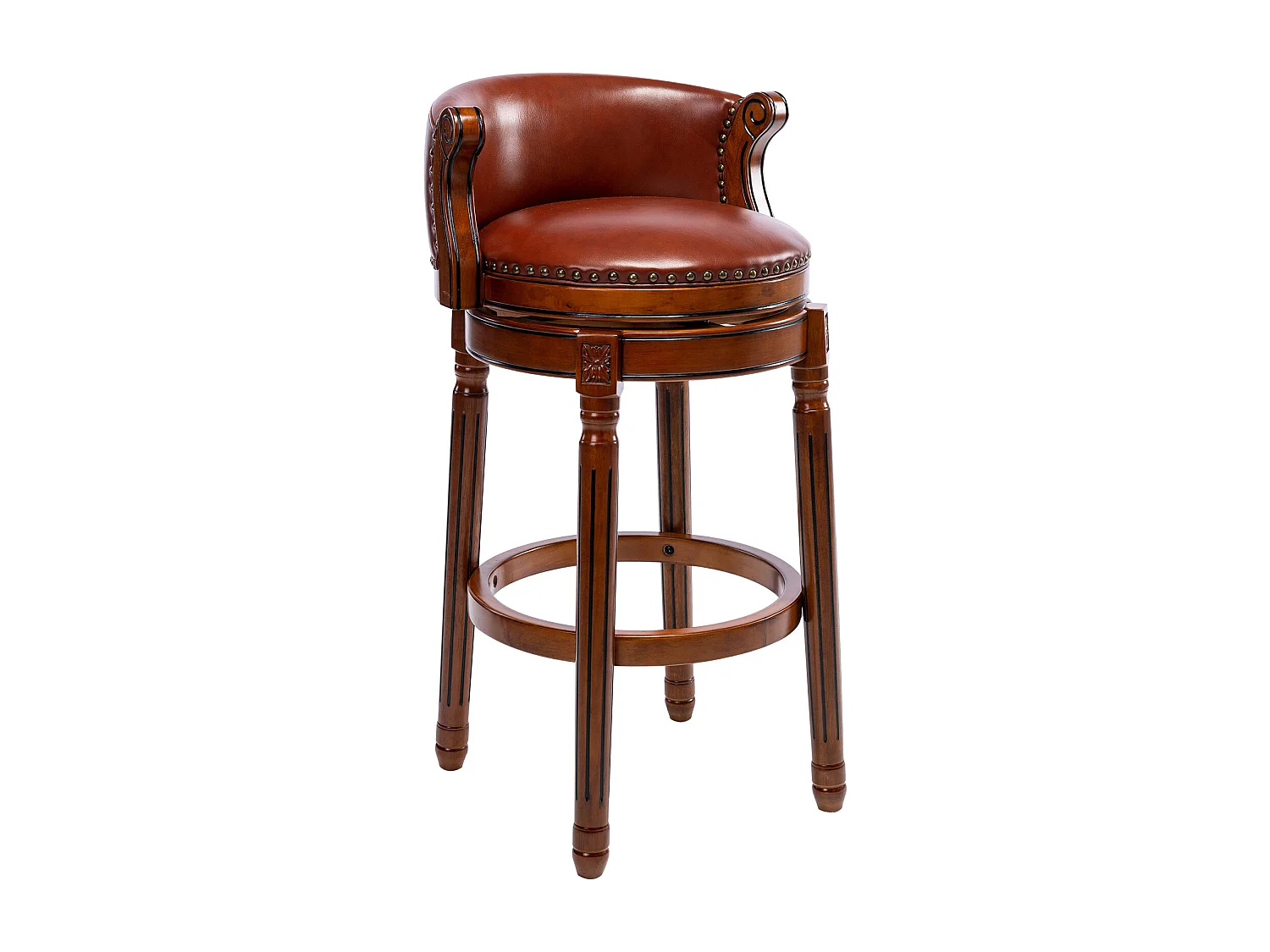 Tabouret de Bar Pivotant 360° en Cuir Véritable et Bois, Design Moderne, Bleu (54.8x54.8x96 cm)