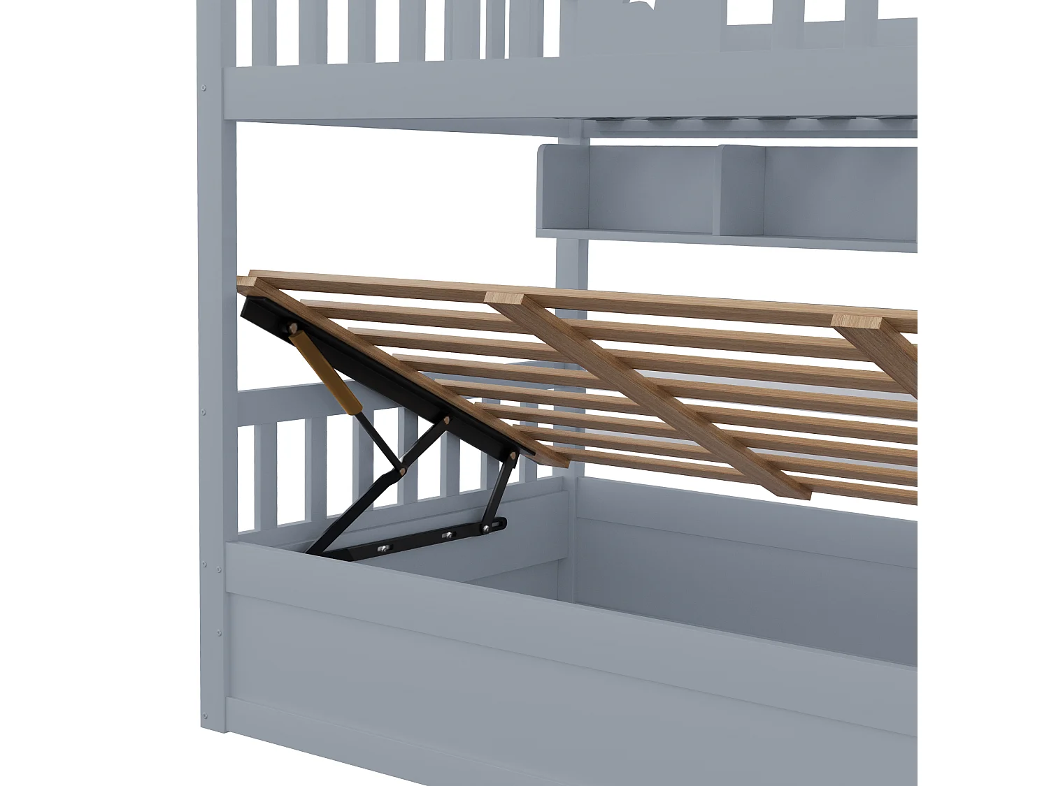 Lit mezzanine 90\200 cm, avec échelle sécurisée et rangement intégré, bois, gris (253x95x151 cm)