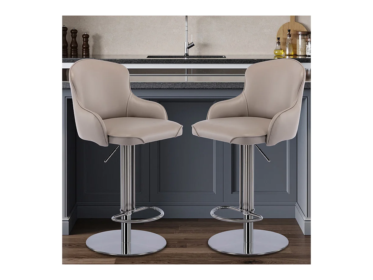 Tabouret de bar pivotant en acier inoxydable noir, cuir moderne, avec dossier, hauteur réglable (52.5x52.5x116 cm)