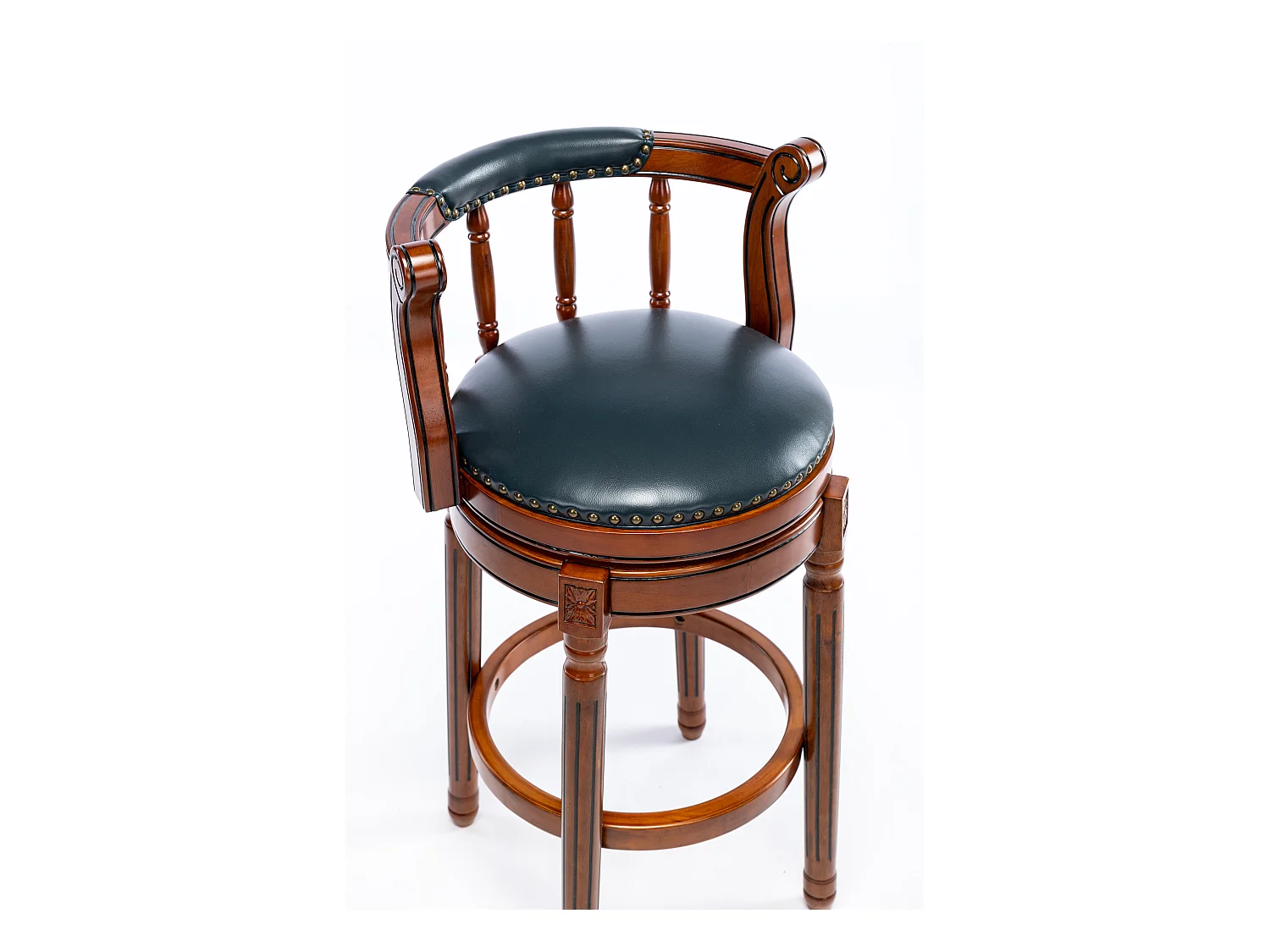 Tabouret de Bar Pivotant 360° en Cuir Véritable, Bois, Design Moderne, Bleu (54.8x54.8x96 cm)