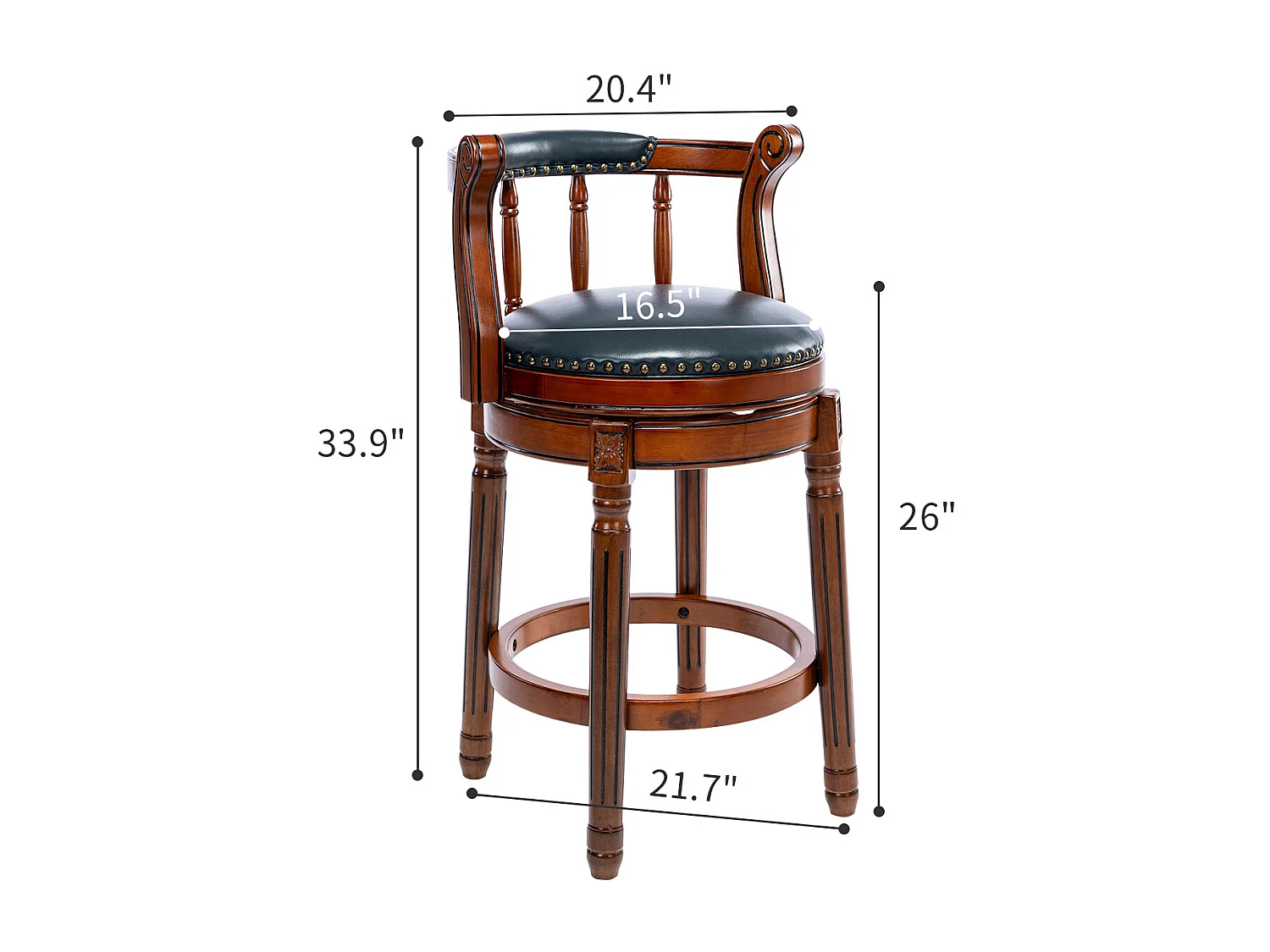 Tabouret de Bar Pivotant 360° en Cuir Véritable, Bois, Design Moderne, Bleu (54.8x54.8x96 cm)