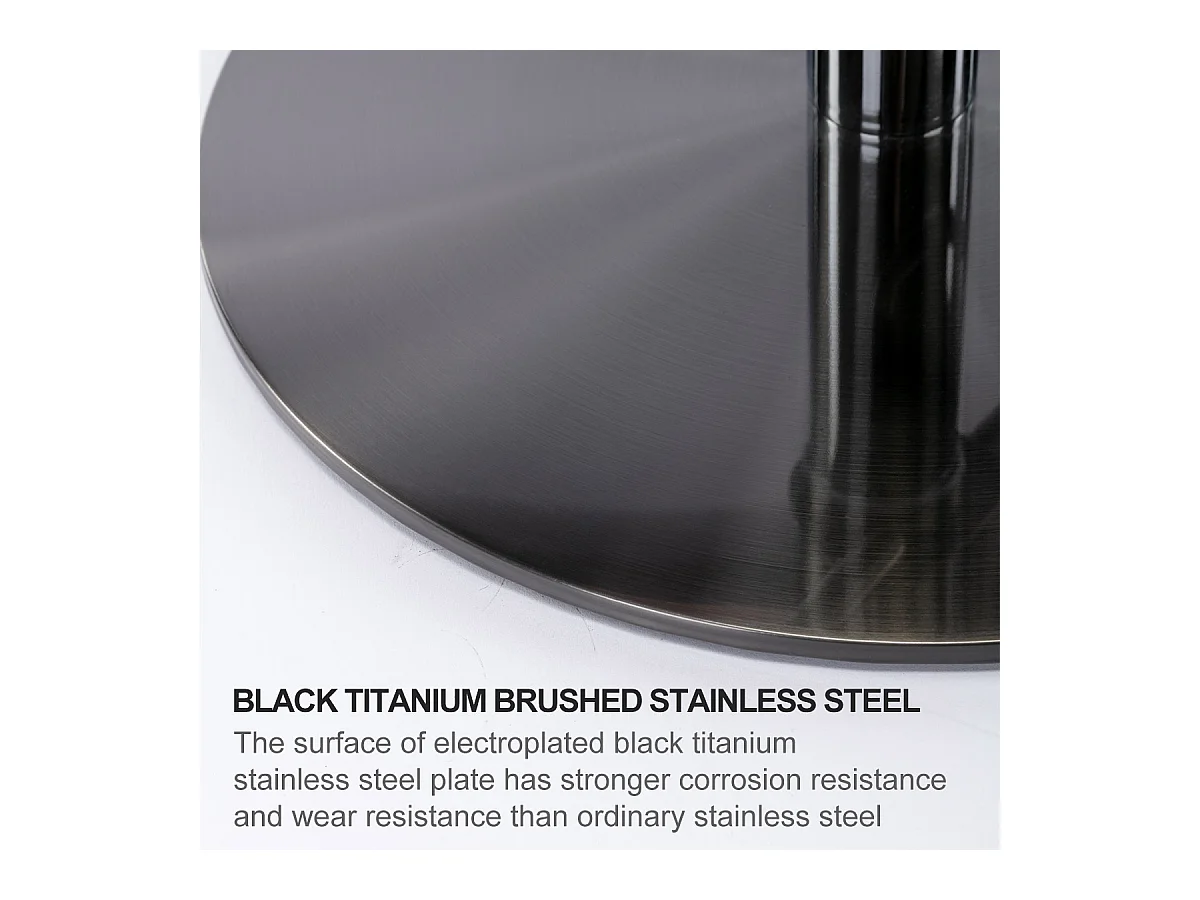 Tabouret de bar en acier inoxydable noir, cuir moderne, avec dossier, pivotant et hauteur réglable (52.5x52.5x116 cm)