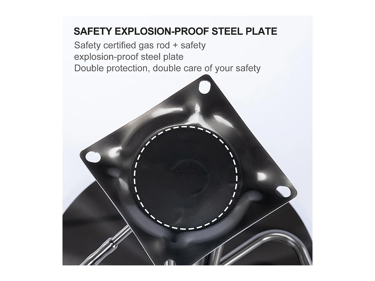 Tabouret de bar en acier inoxydable noir, cuir moderne, avec dossier, pivotant et hauteur réglable (52.5x52.5x116 cm)